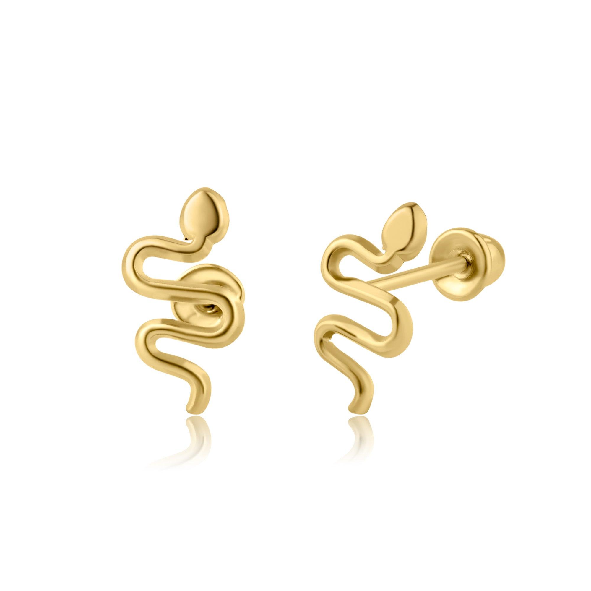 14E00192. - 14 Karat Yellow Gold Snake Screw Back Earring