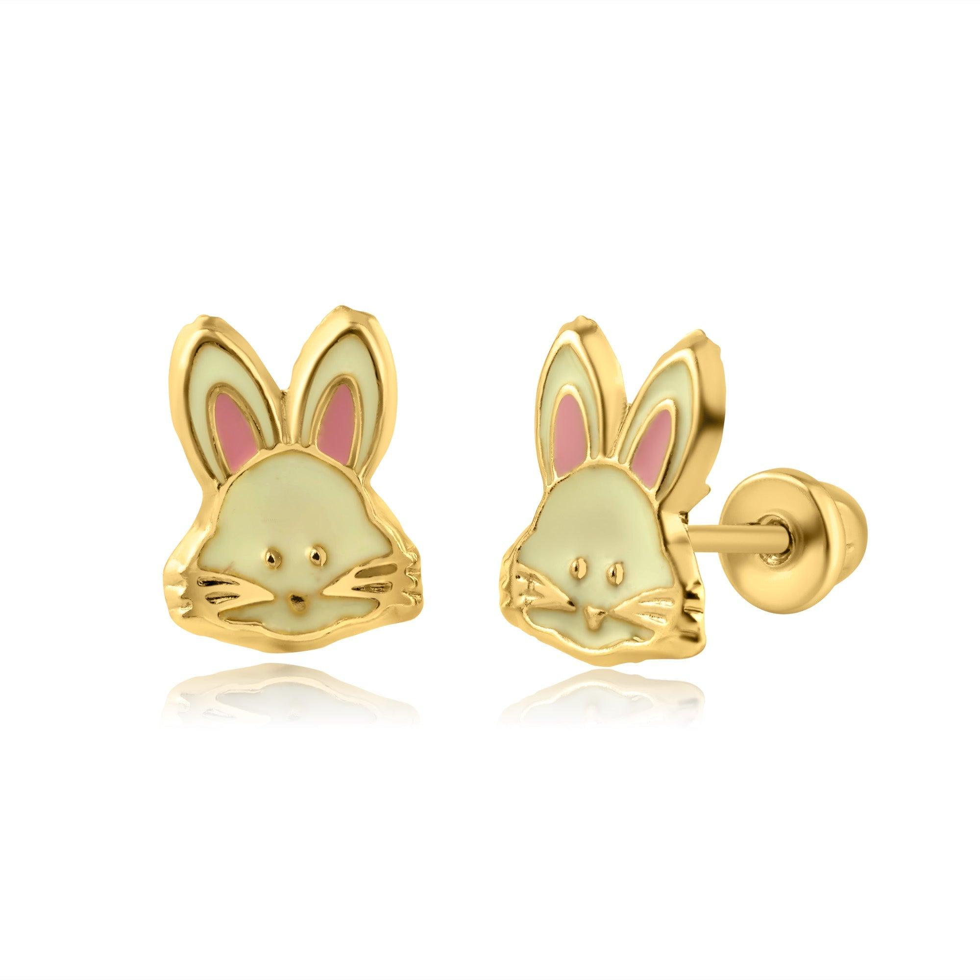 14E00193. - 14 Karat Yellow Gold Bunny Screw Back Earring