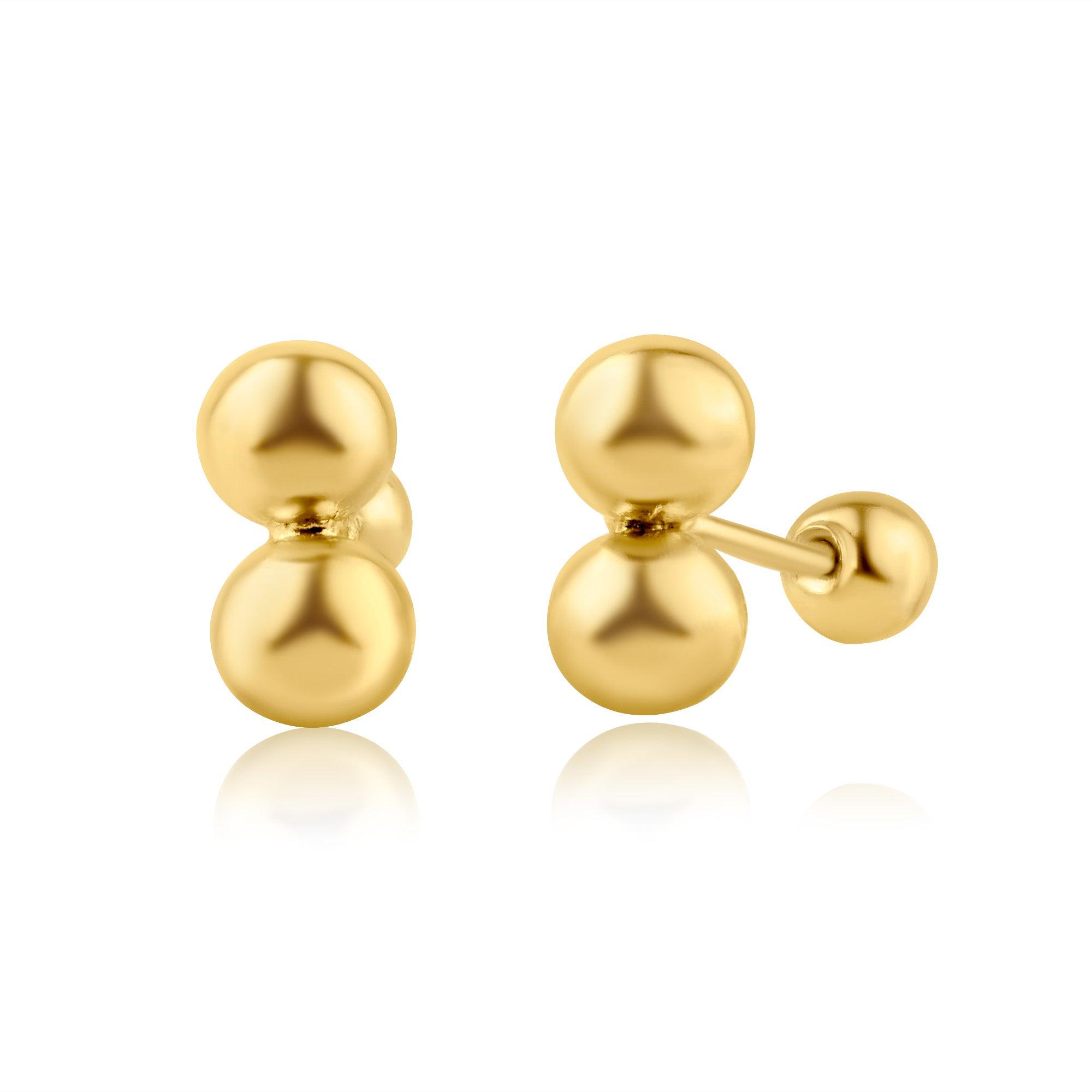 14E00194. - 14 Karat Yellow Gold Double Ball Screw Back Earring