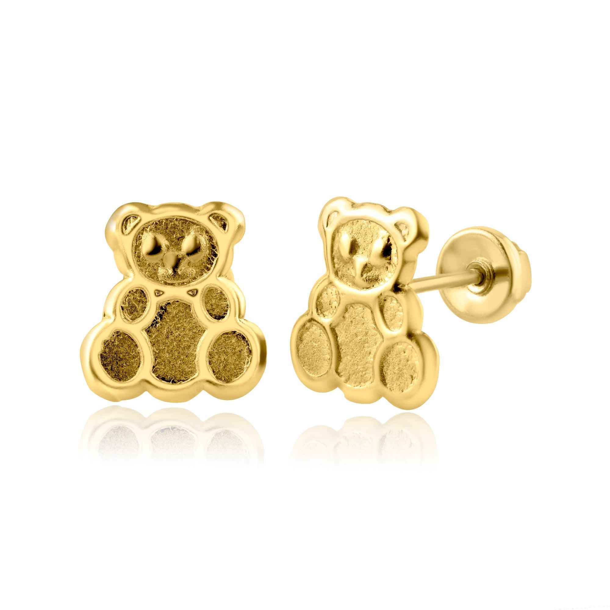 14E00195. - 14 Karat Yellow Gold Teddy Bear Screw Back Earring