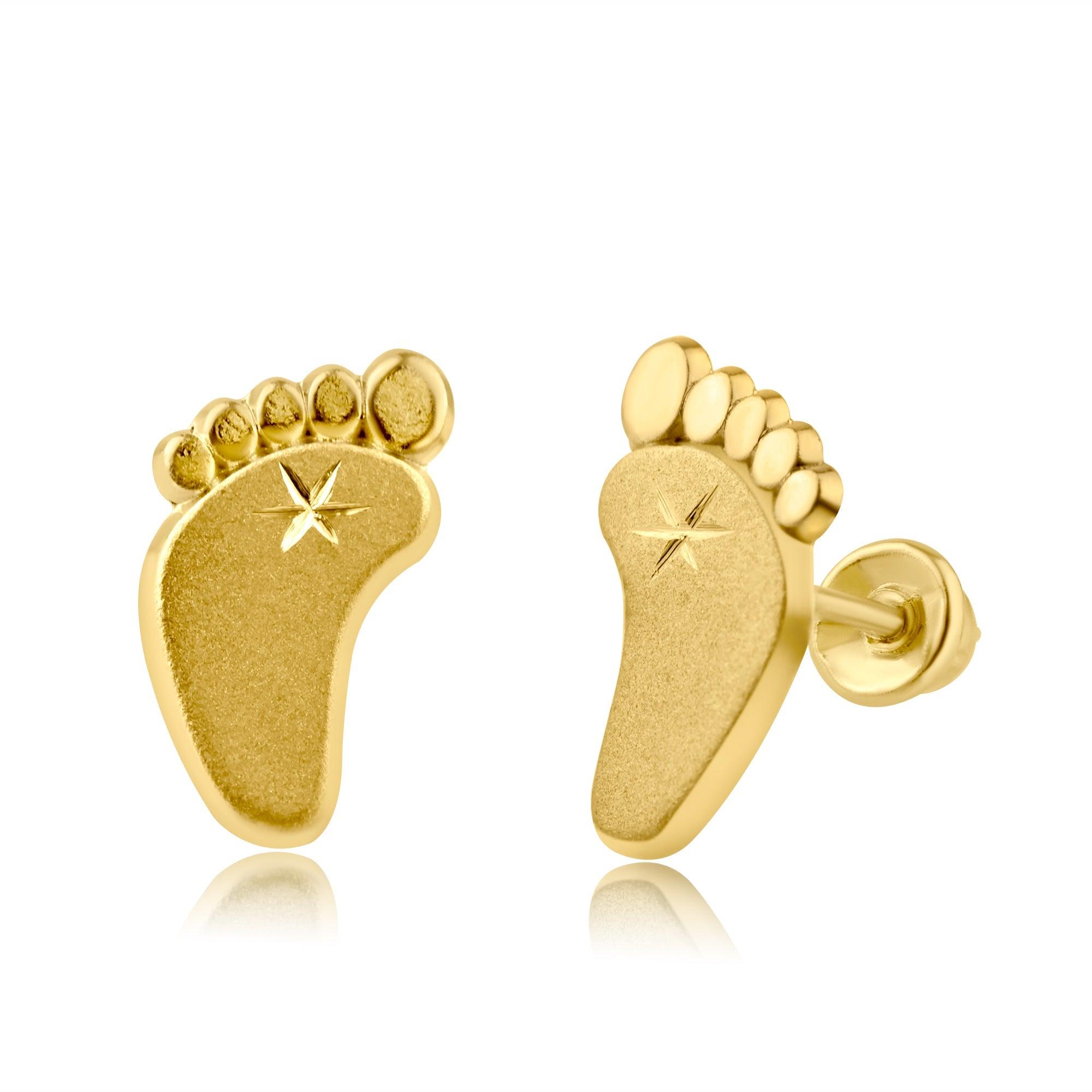 14E00198. - 14 Karat Yellow Gold Feet Screw Back Earring