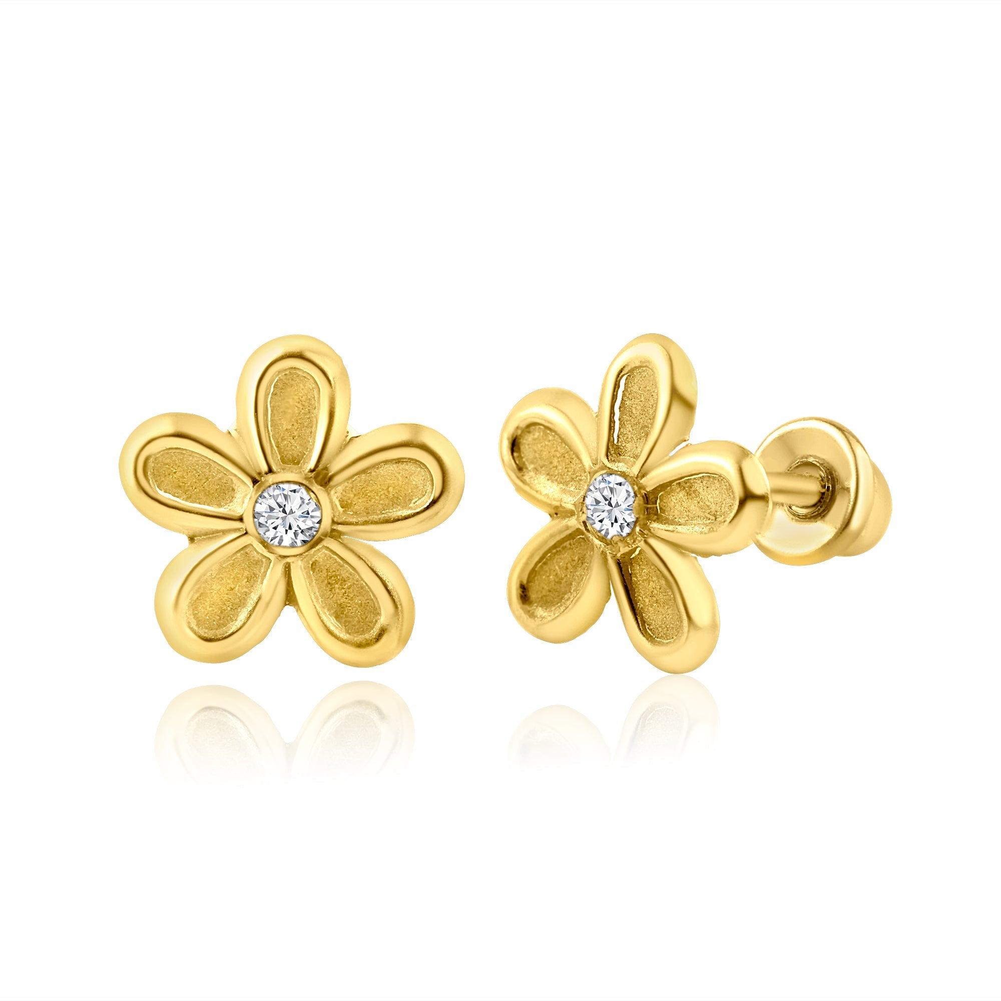 14E00199. - 14 Karat Yellow Gold Daisy Screw Back Earring