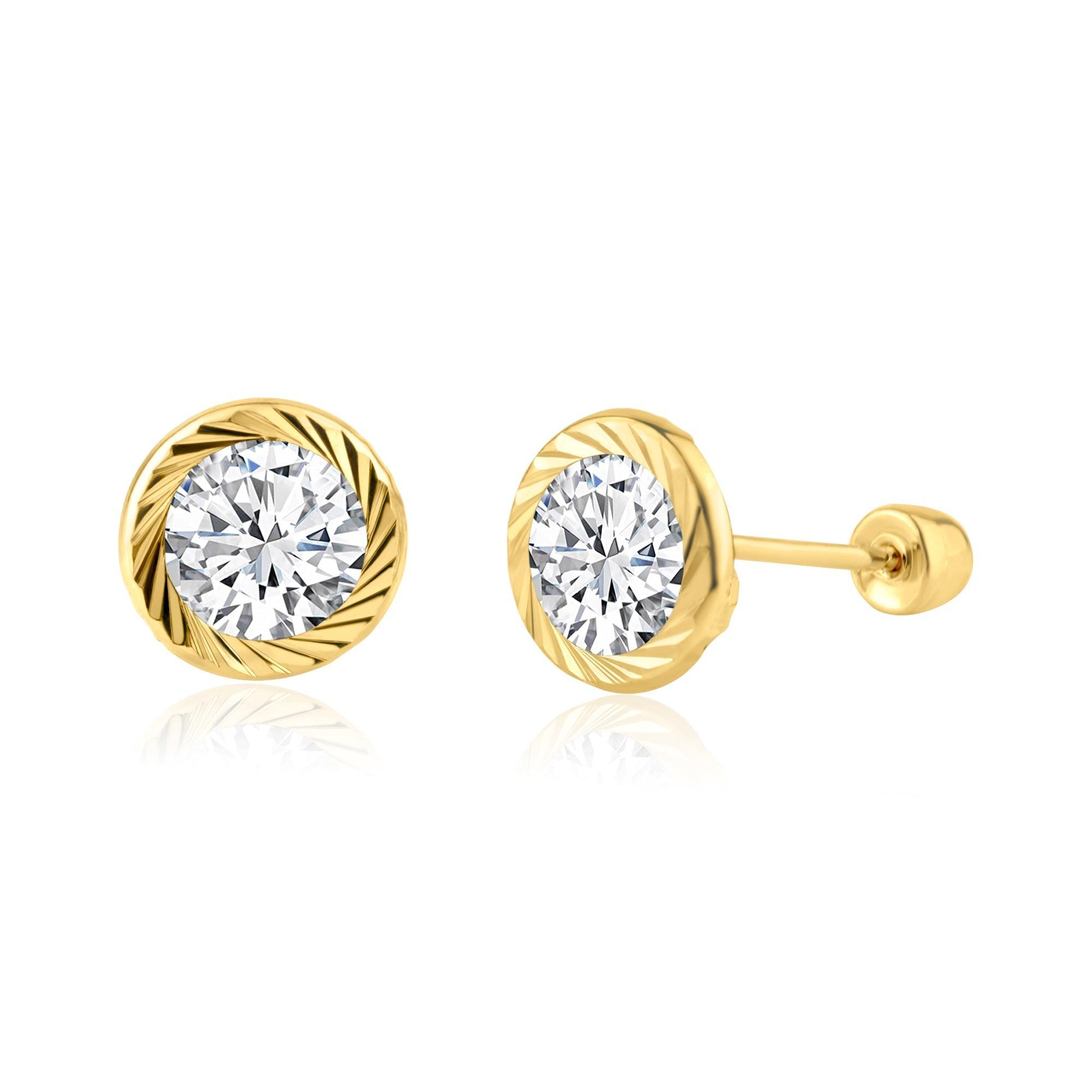 14E00207. - 14 Karat Yellow Gold CZ DC Bezel Screw Back Earring