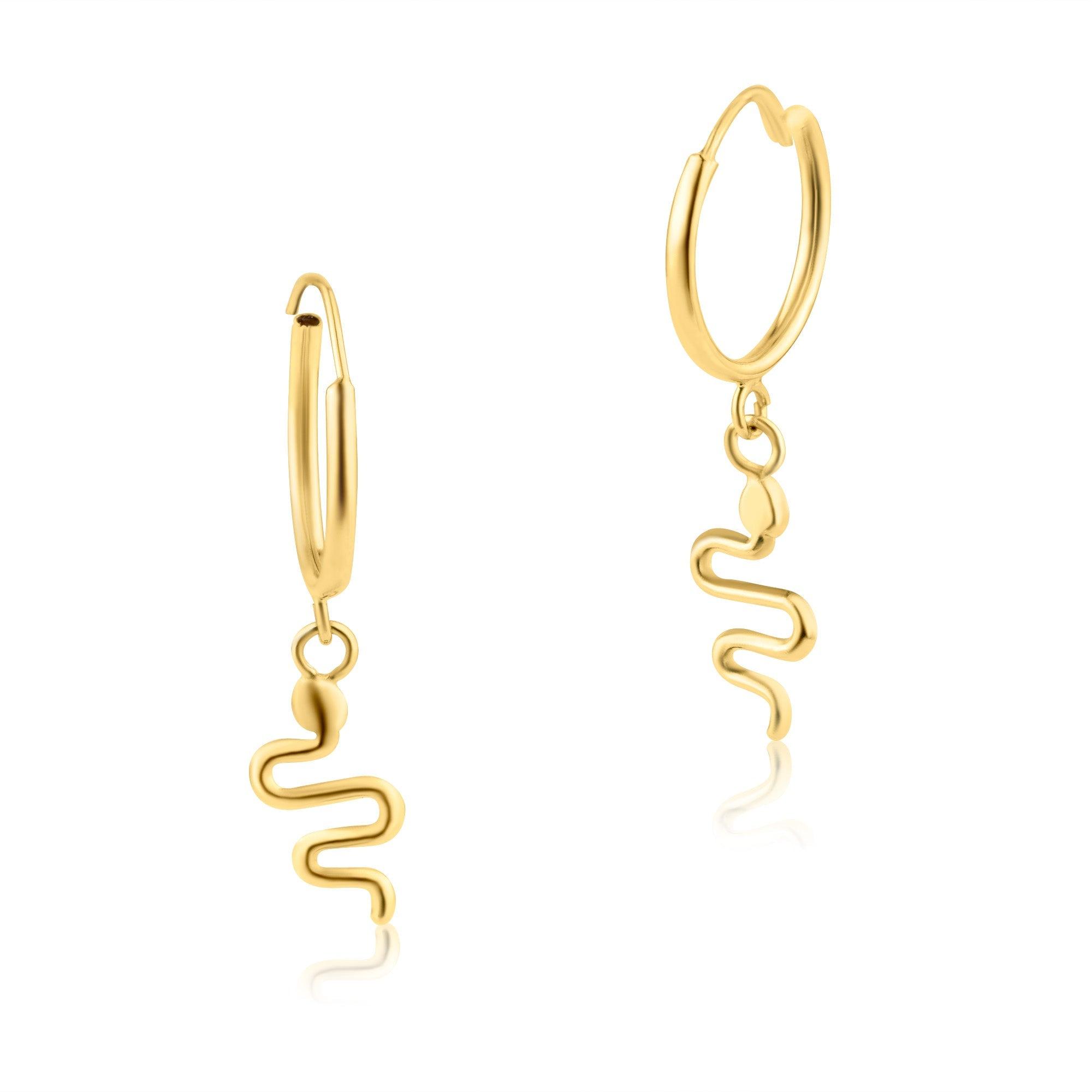 14E00213. - 14 Karat Yellow Gold Huggie Hanging Snake Earring