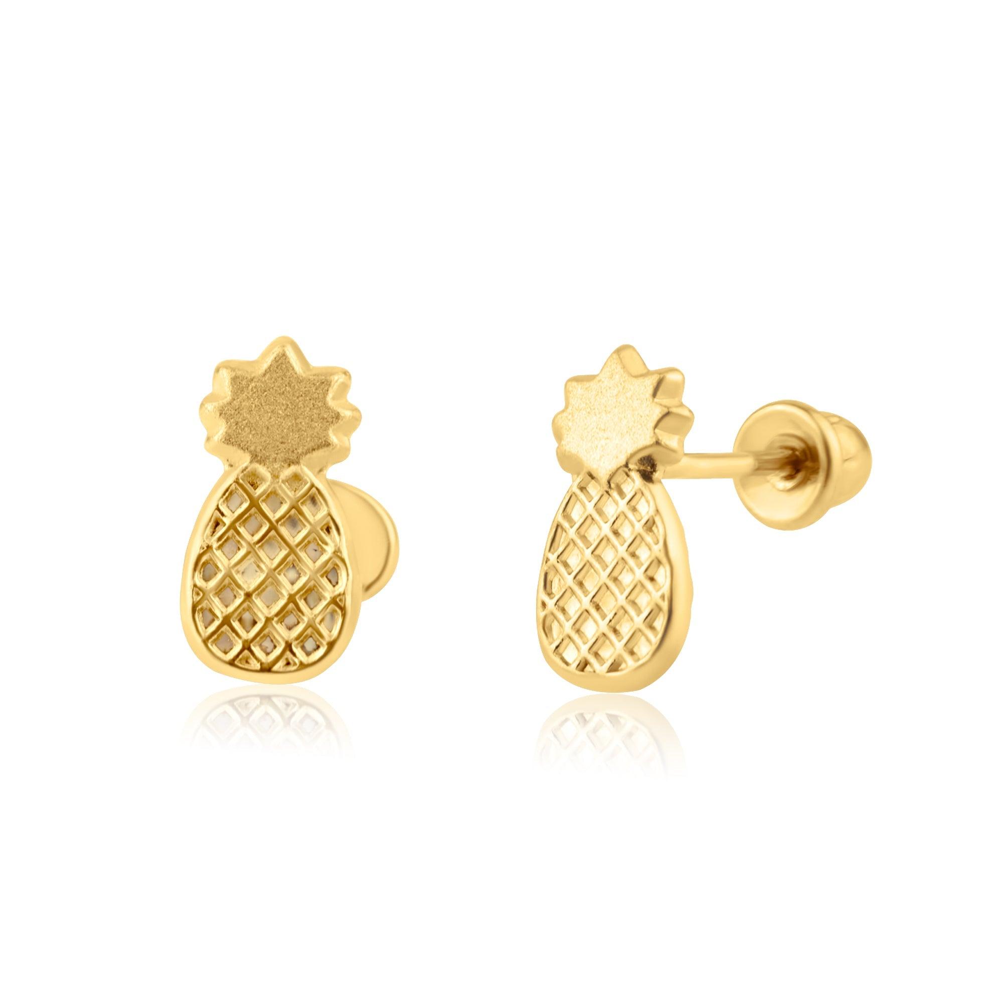 14E00223. - 14 Karat Yellow Gold Pineapple Screw Back Earring