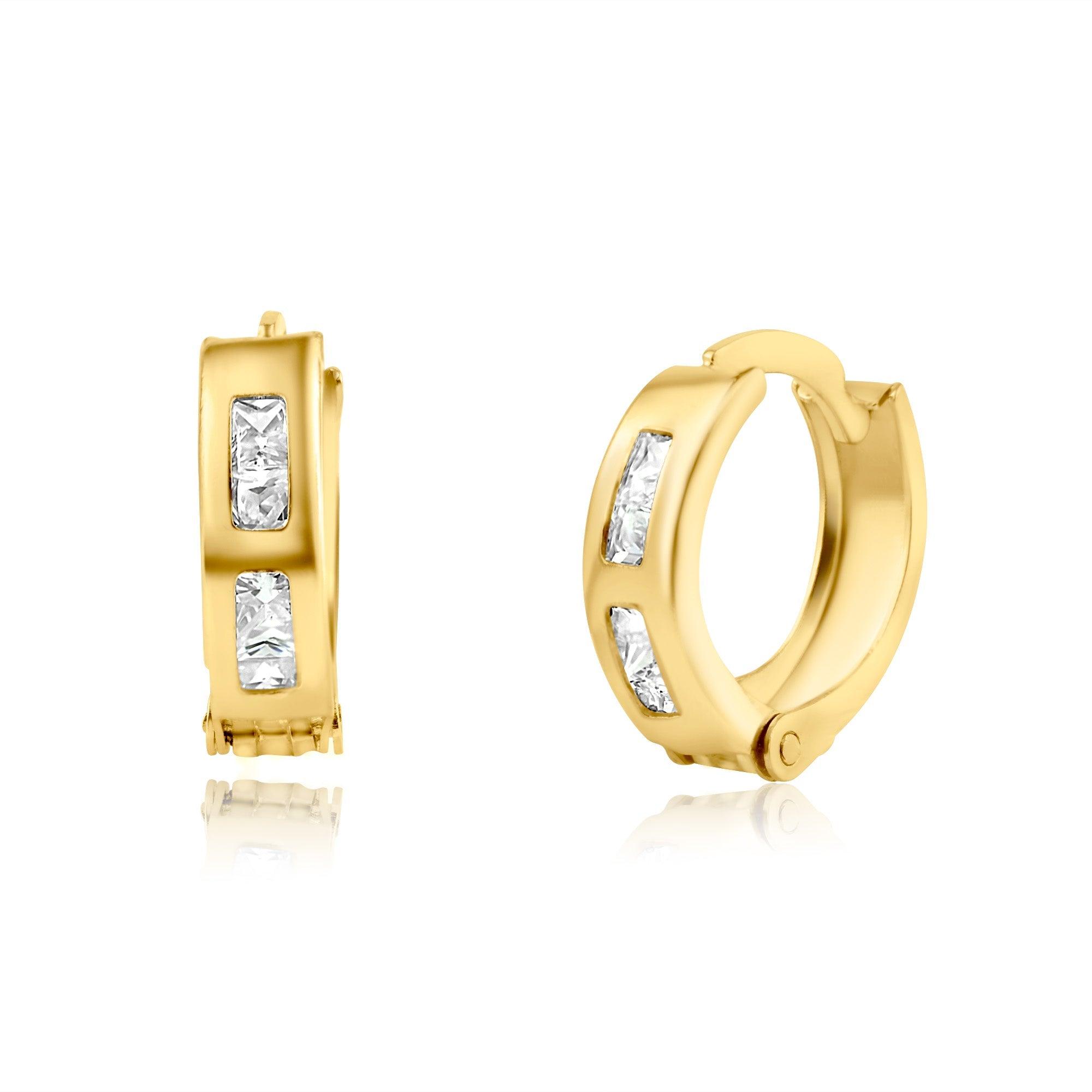 14E00224. - 14 Karat Yellow Gold CZ Huggie Earring