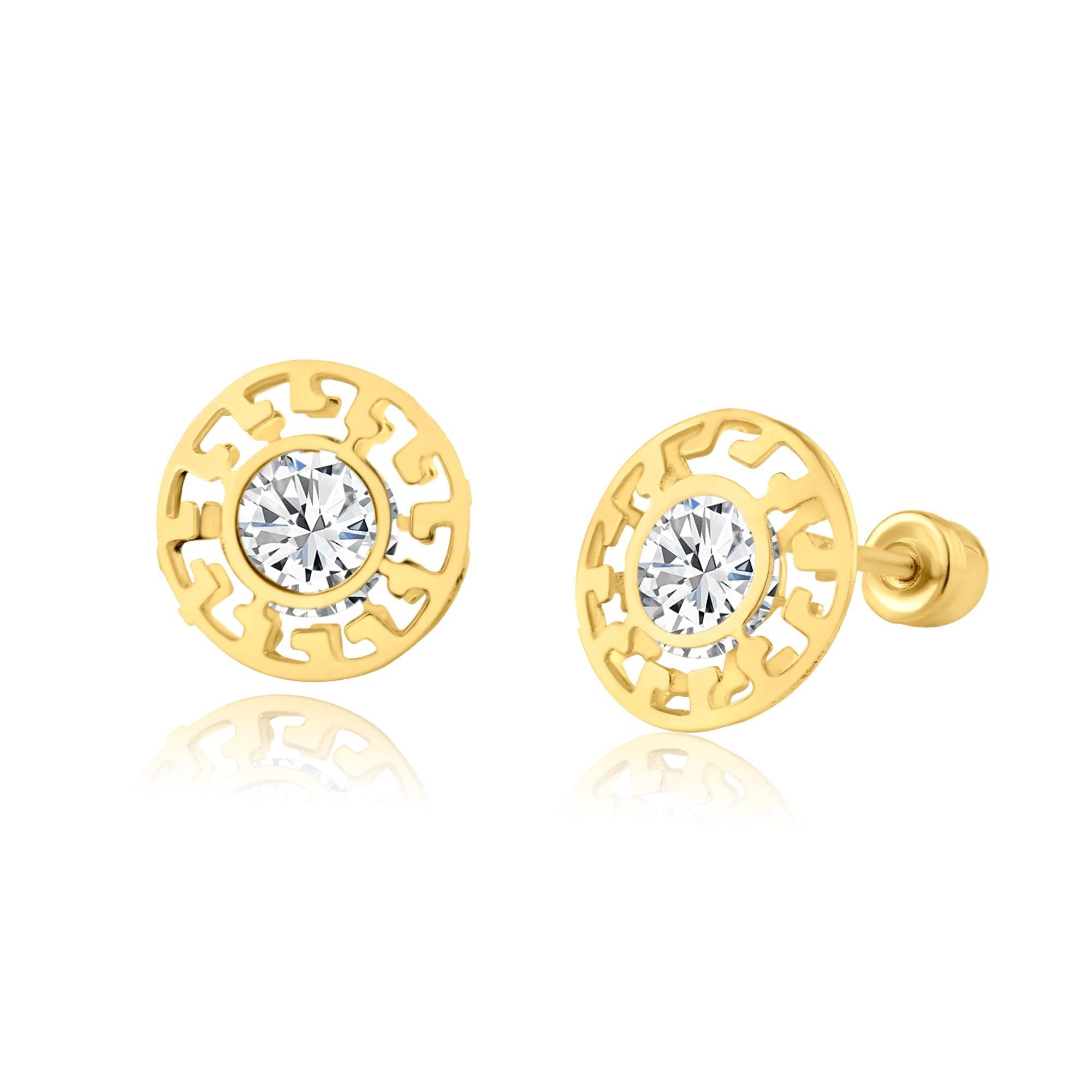 14E00231. - 14 Karat Yellow Gold CZ Celtic Design Screw Back Earring