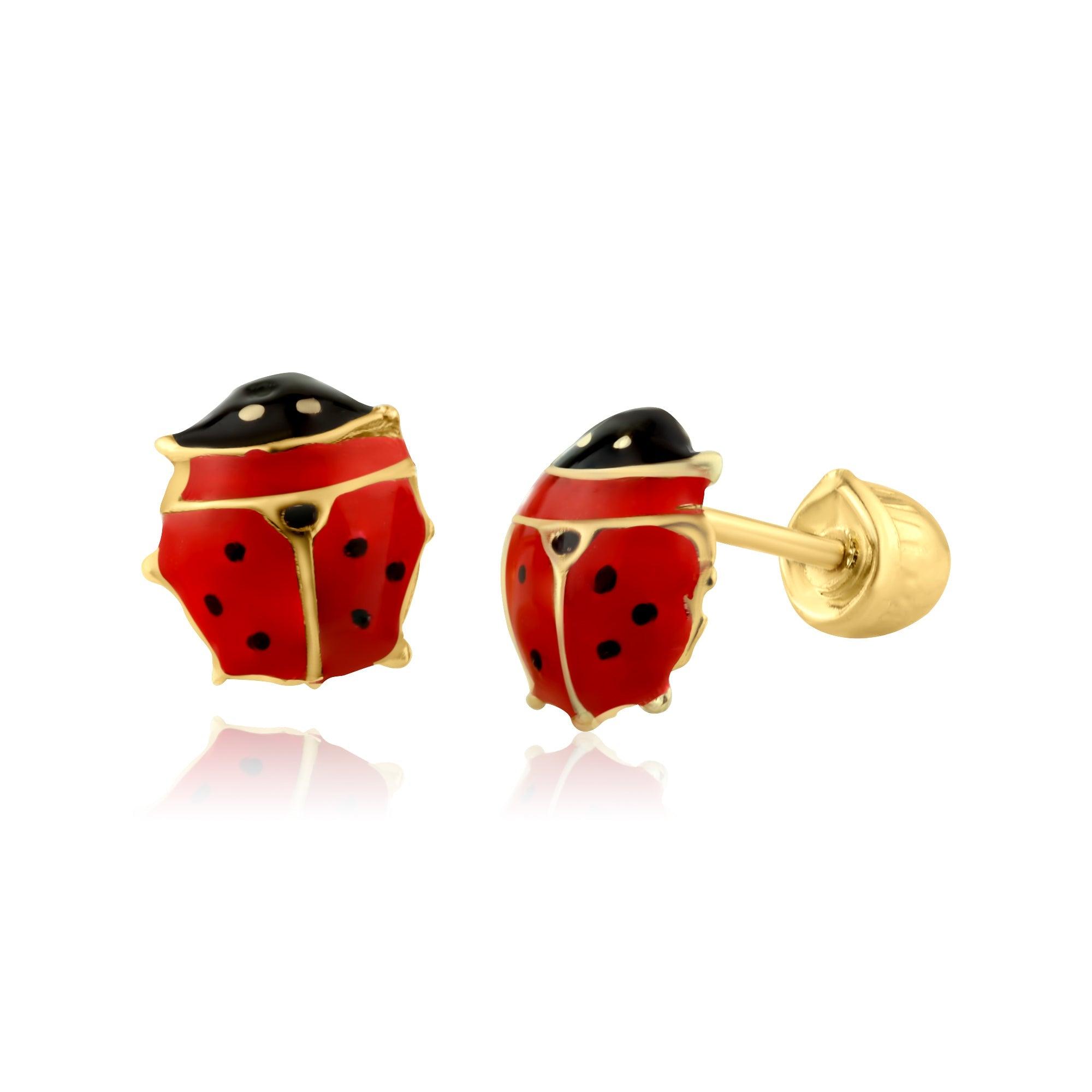 14E00234. - 14 Karat Yellow Gold Lady Bug Screw Back Earring