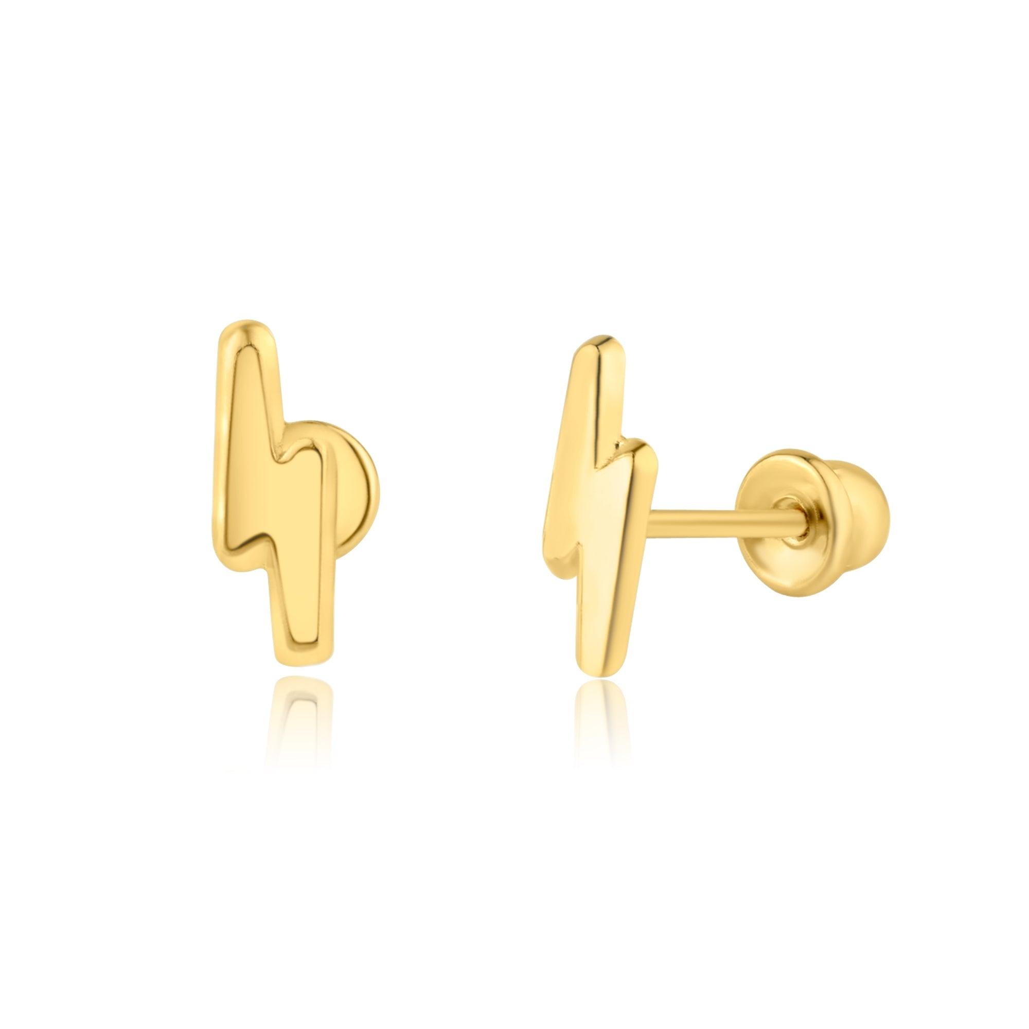 14E00235. - 14 Karat Yellow Gold Lightning Bolt Screw Back Earring