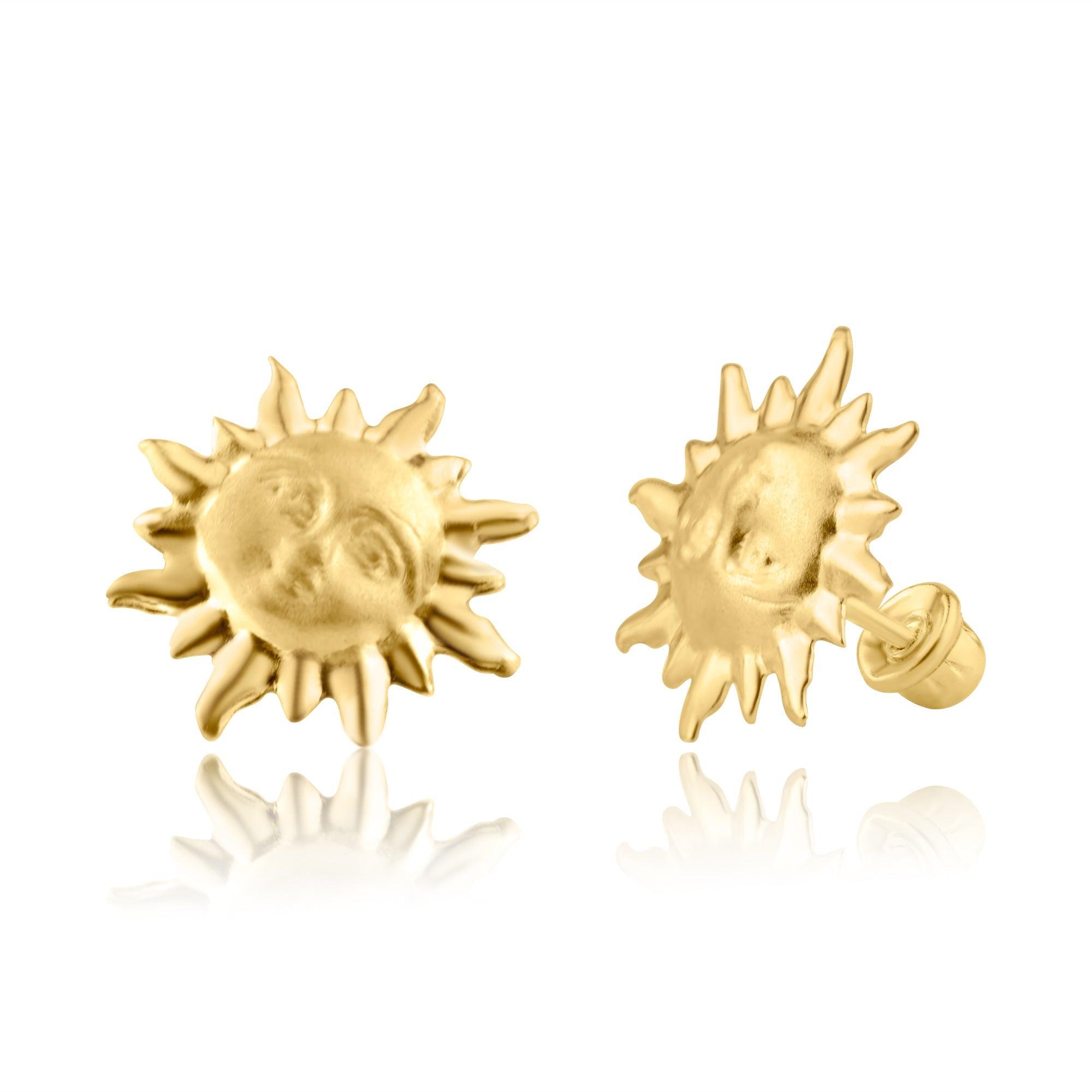 14E00236. - 14 Karat Yellow Gold Sun Screw Back Earring