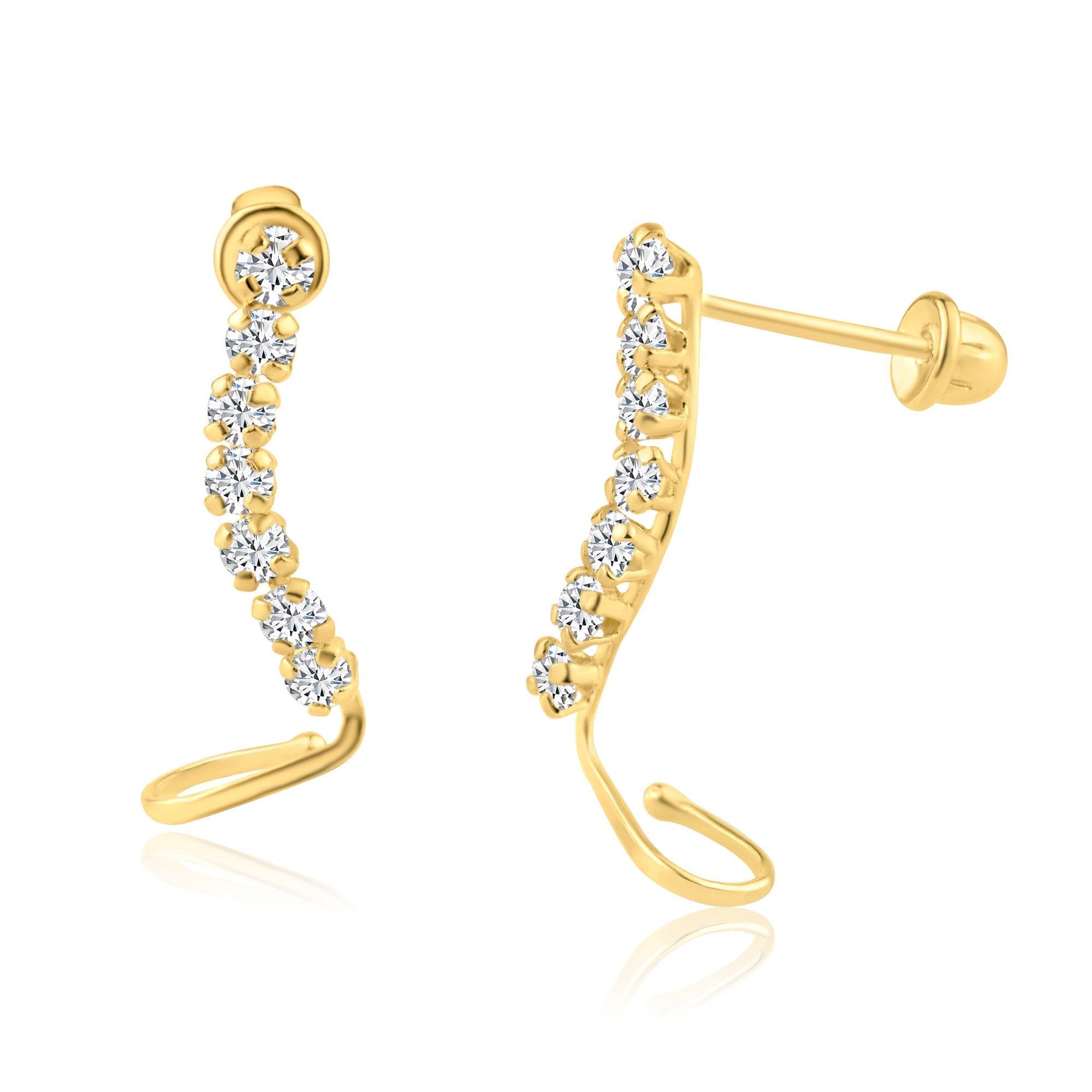 14E00238. - 14 Karat Yellow Gold CZ Crawler Screw Back Earring