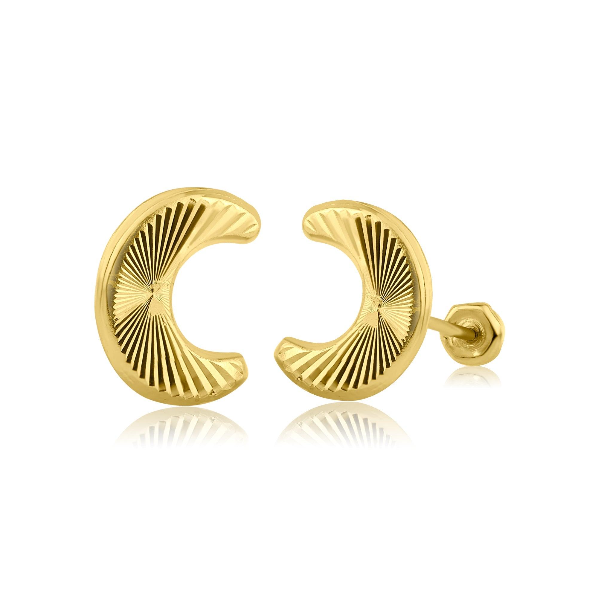 14E00242. - 14 Karat Yellow Gold Crescent Stud Screw Back Earring