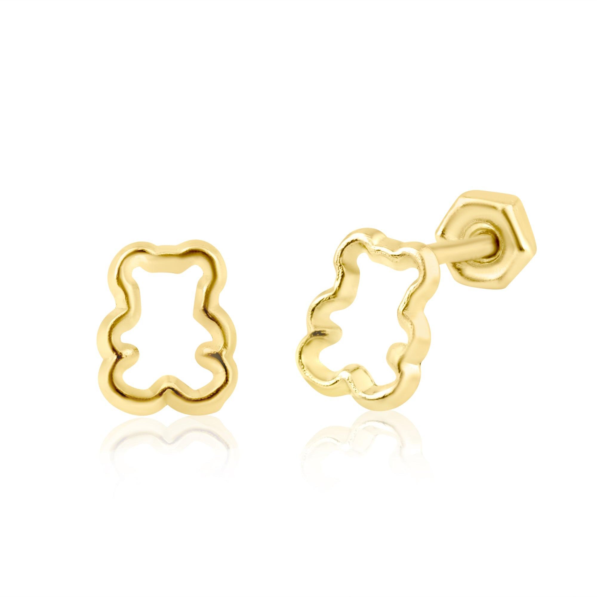 14E00247. - 14 Karat Yellow Gold Outline Bear Shape Screw Back Earring