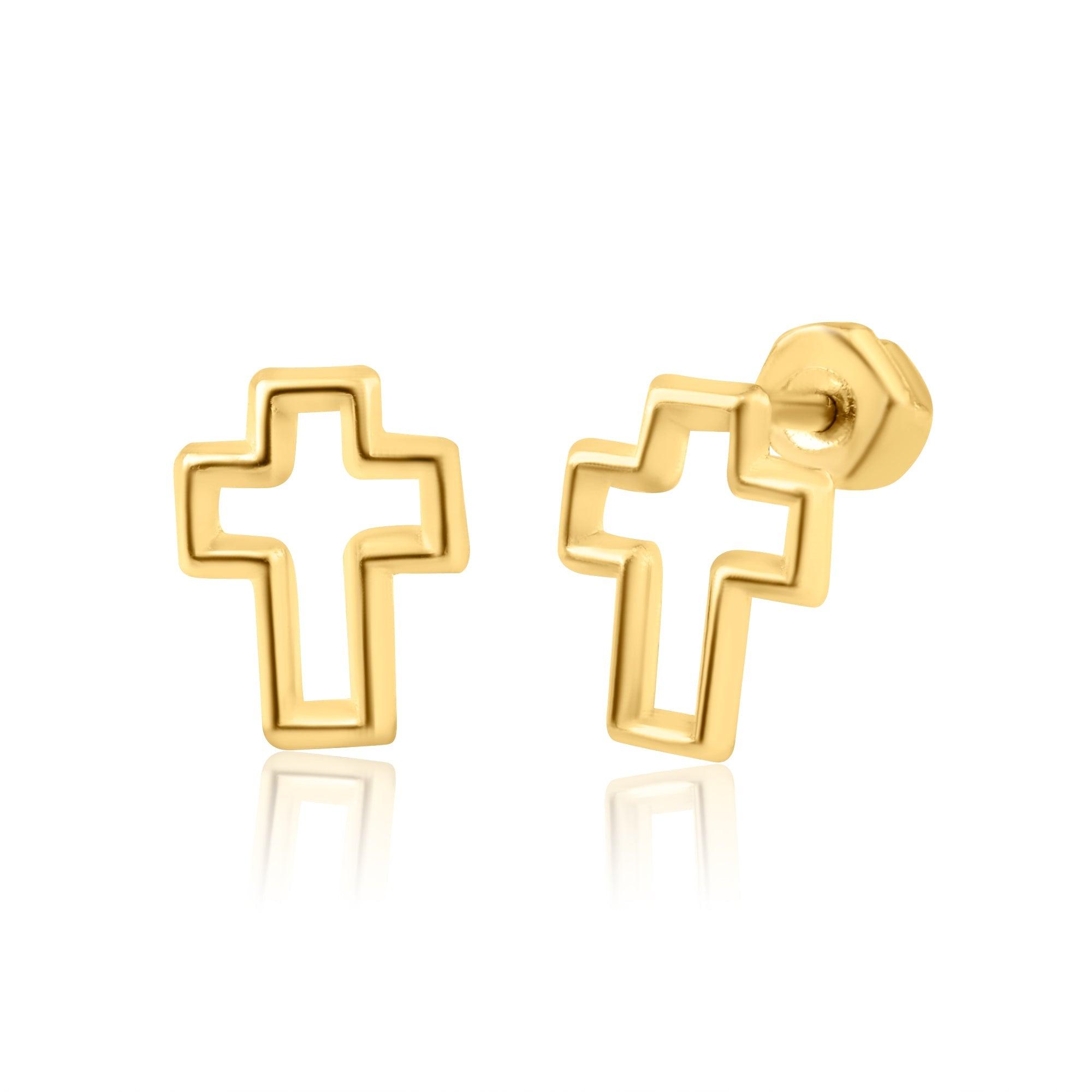 14E00251. - 14 Karat Yellow Gold Cross Silhouette Stud Screw Back Earring