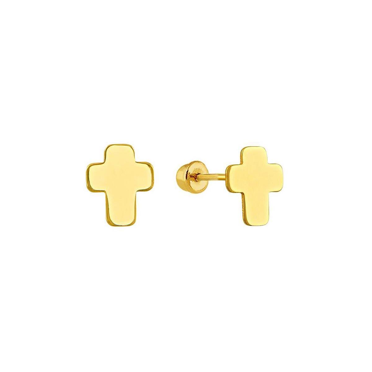 14E00258. - 14 Karat Yellow Gold Cross Screw Back Stud Earring