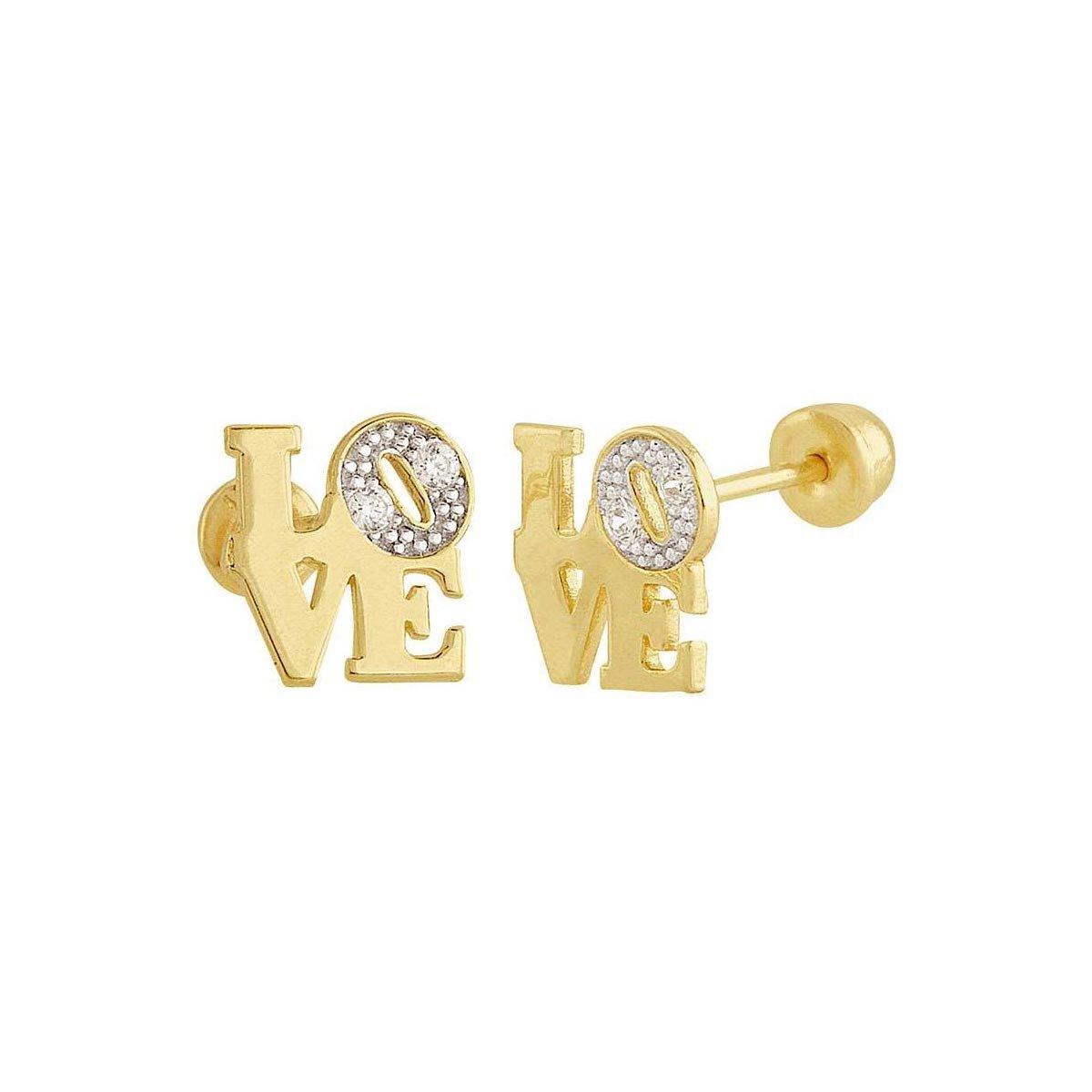 14E00262. - 14 Karat Yellow Gold LOVE CZ Screw Back Stud Earring