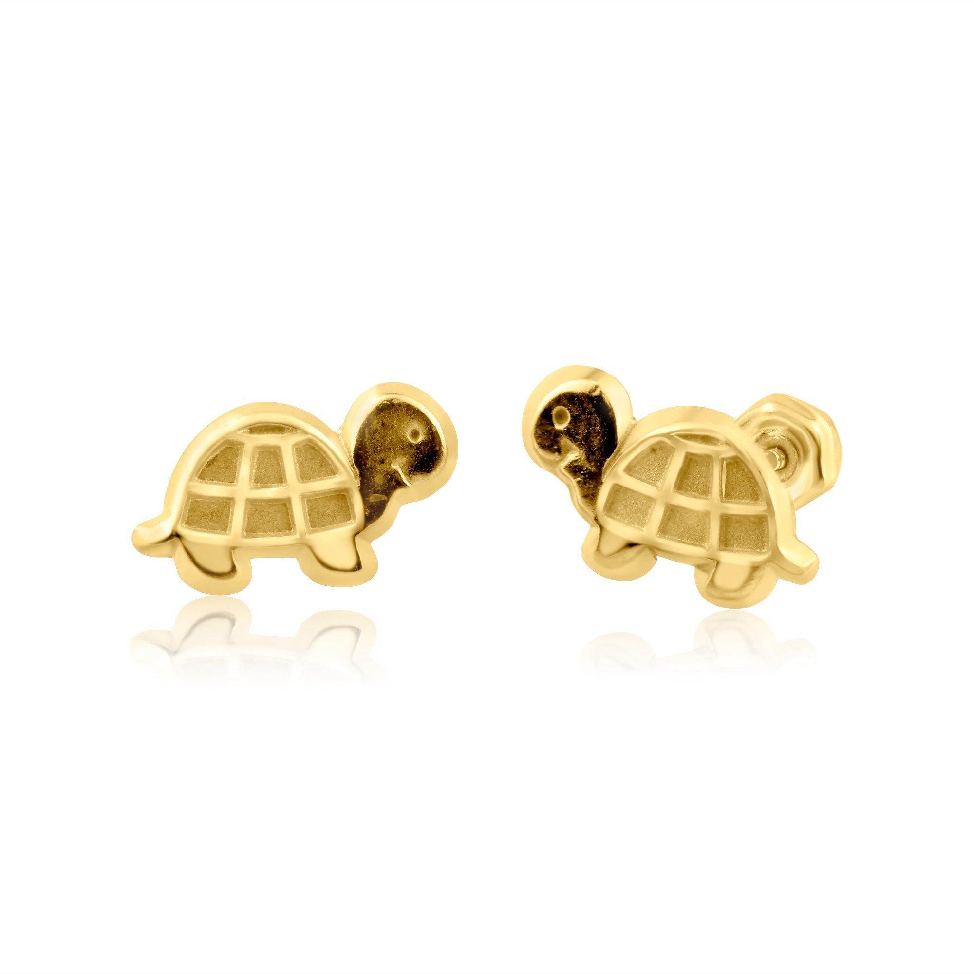 14E00263. - 14 Karat Yellow Gold Turtle Stud Screw Back Earring