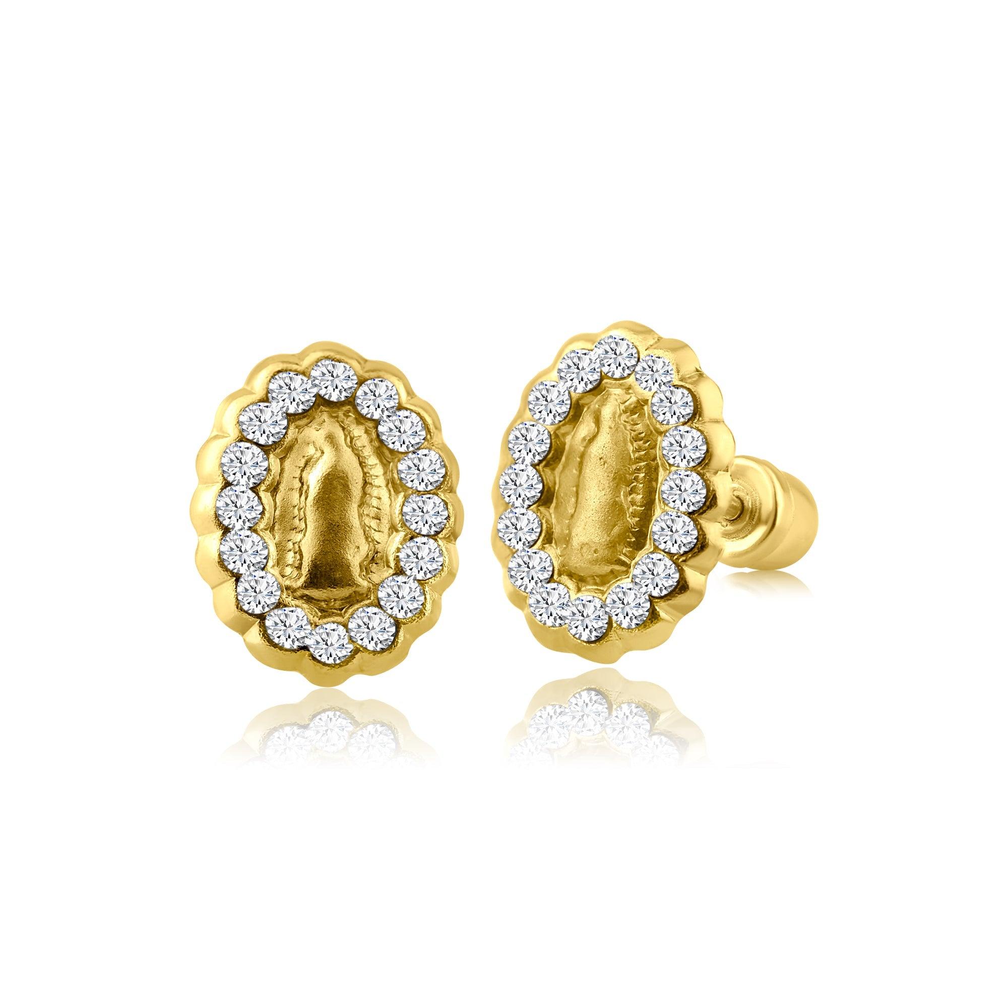 14E00271. - 14 Karat Yellow Gold Guadalupe CZ Screw Back Earring