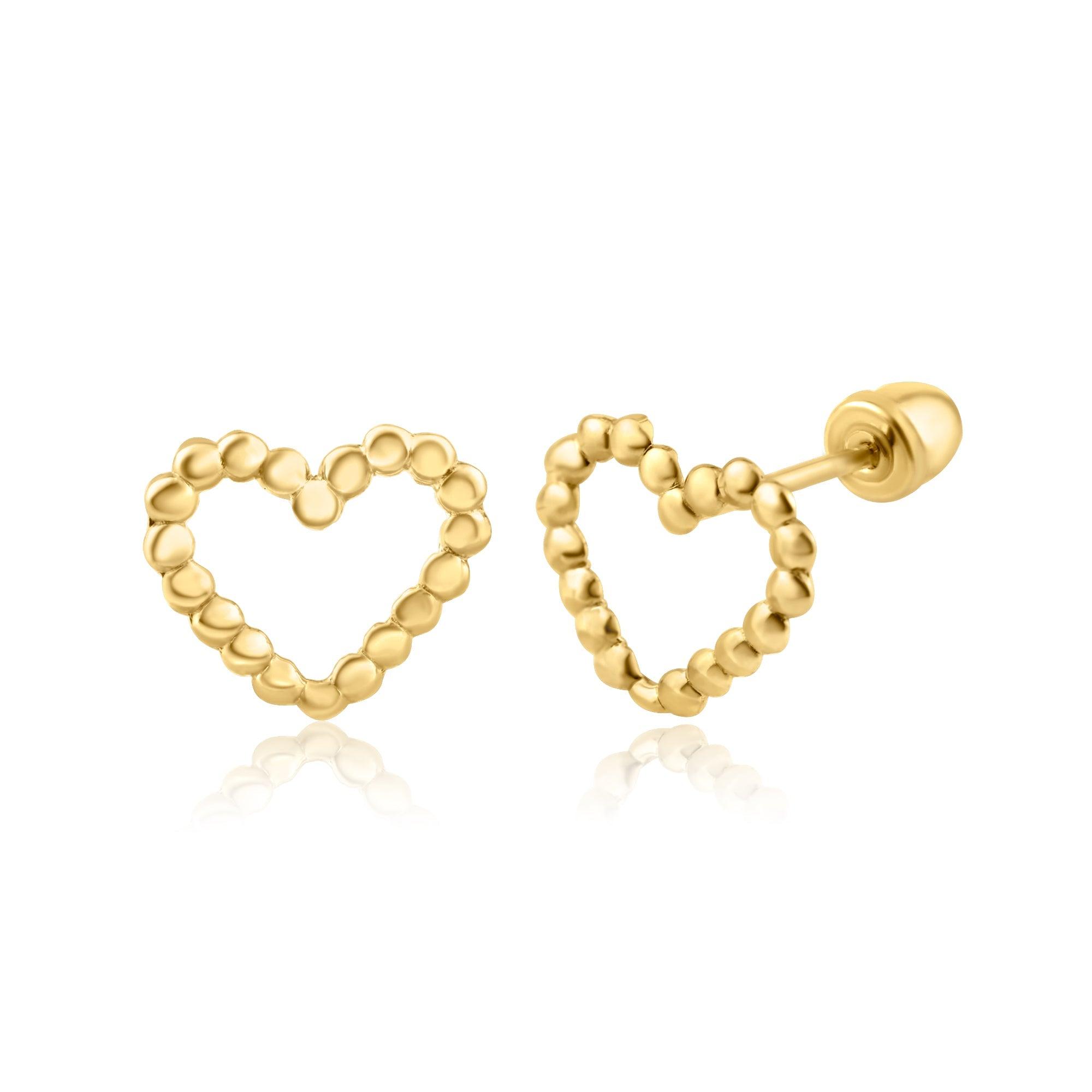 14E00276. - 14 Karat Yellow Gold Heart  Screw Back Earring