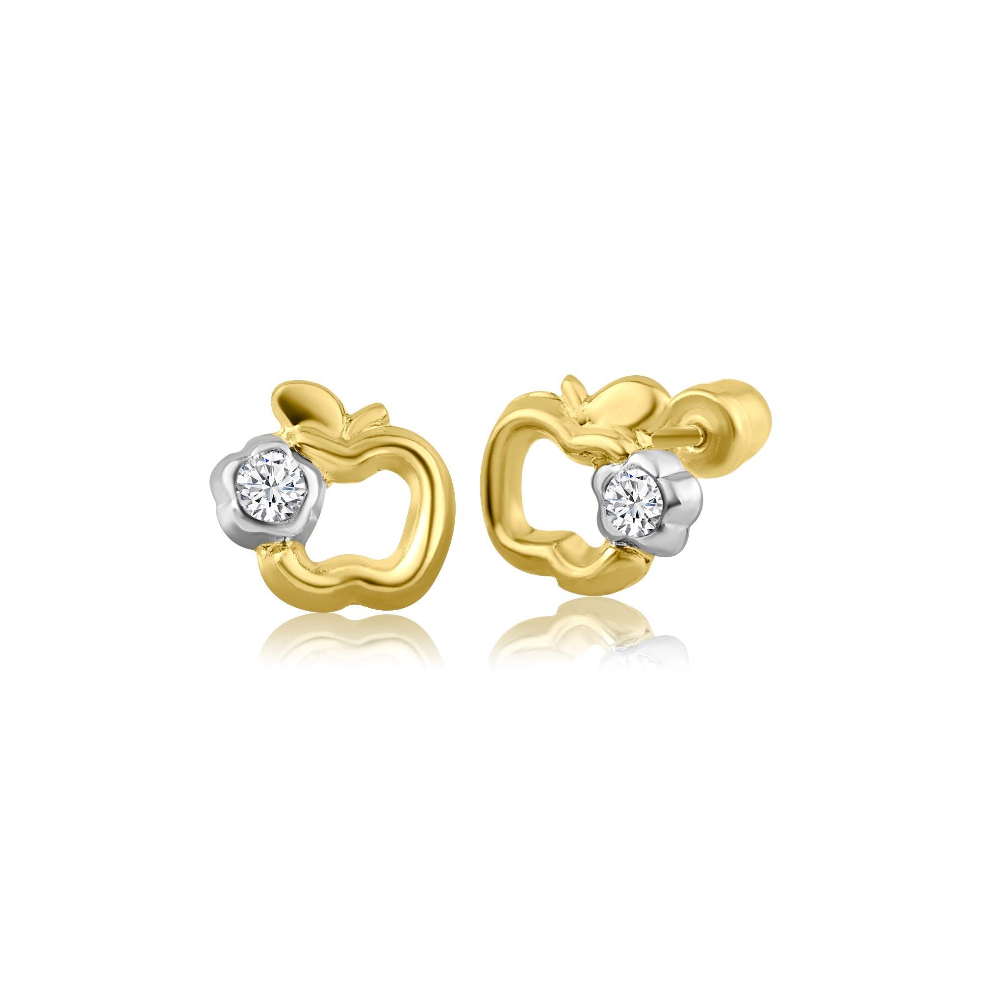 14E00280. - 14 Karat Yellow Gold Apple CZ Screw Back Earring