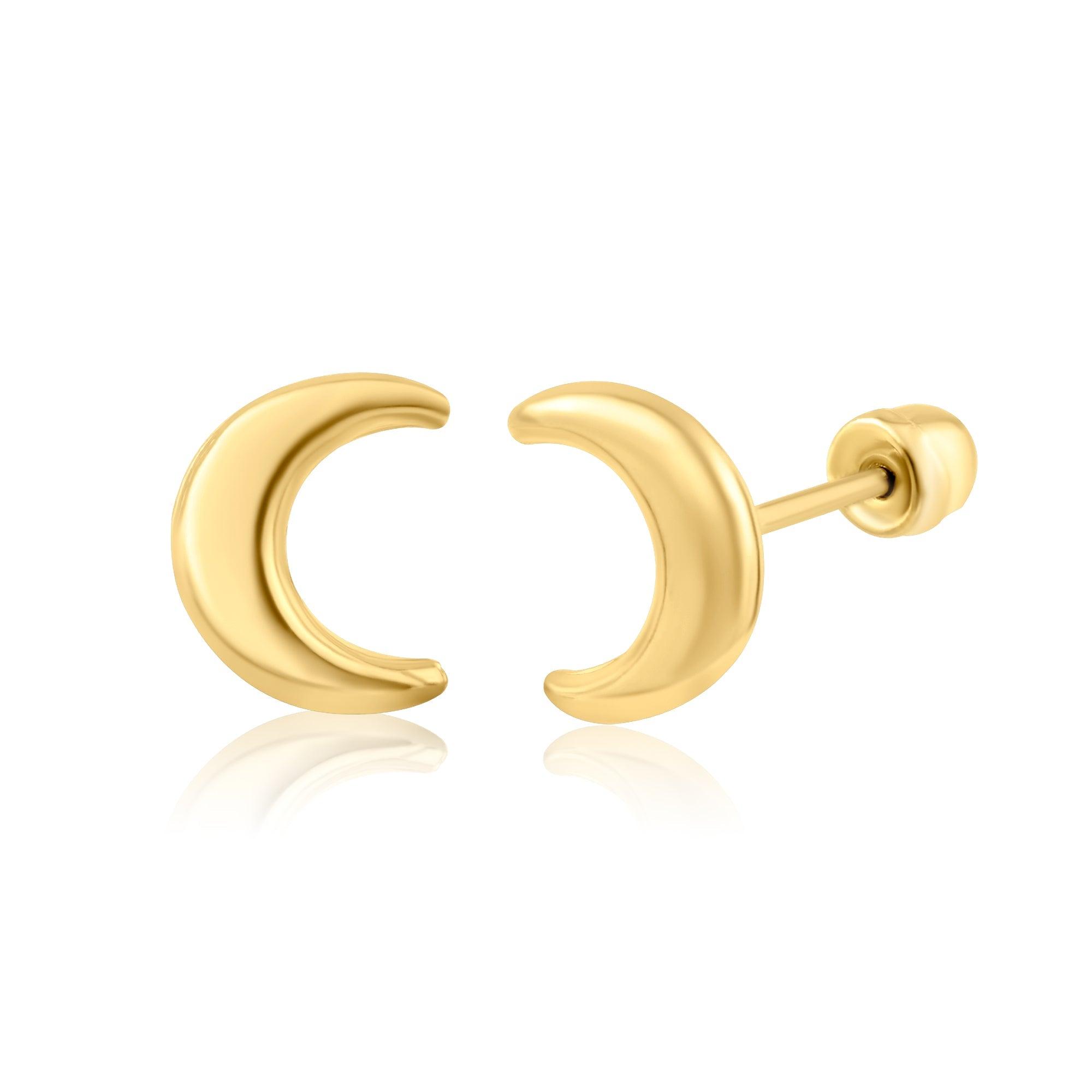 14E00283. - 14 Karat Yellow Gold Crescent  Screw Back Earring