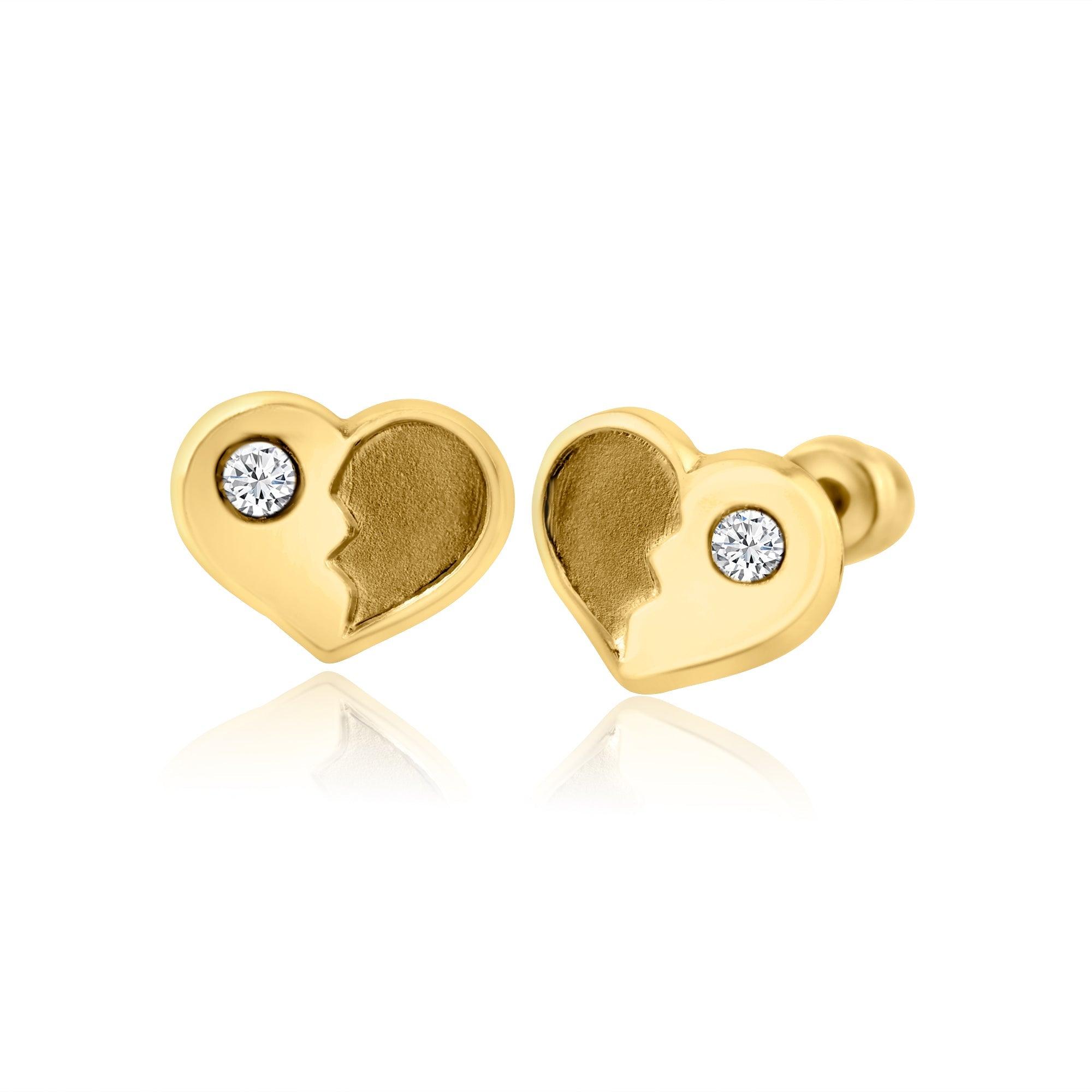 14E00288. - 14 Karat Yellow Gold Heart CZ Screw Back Earring