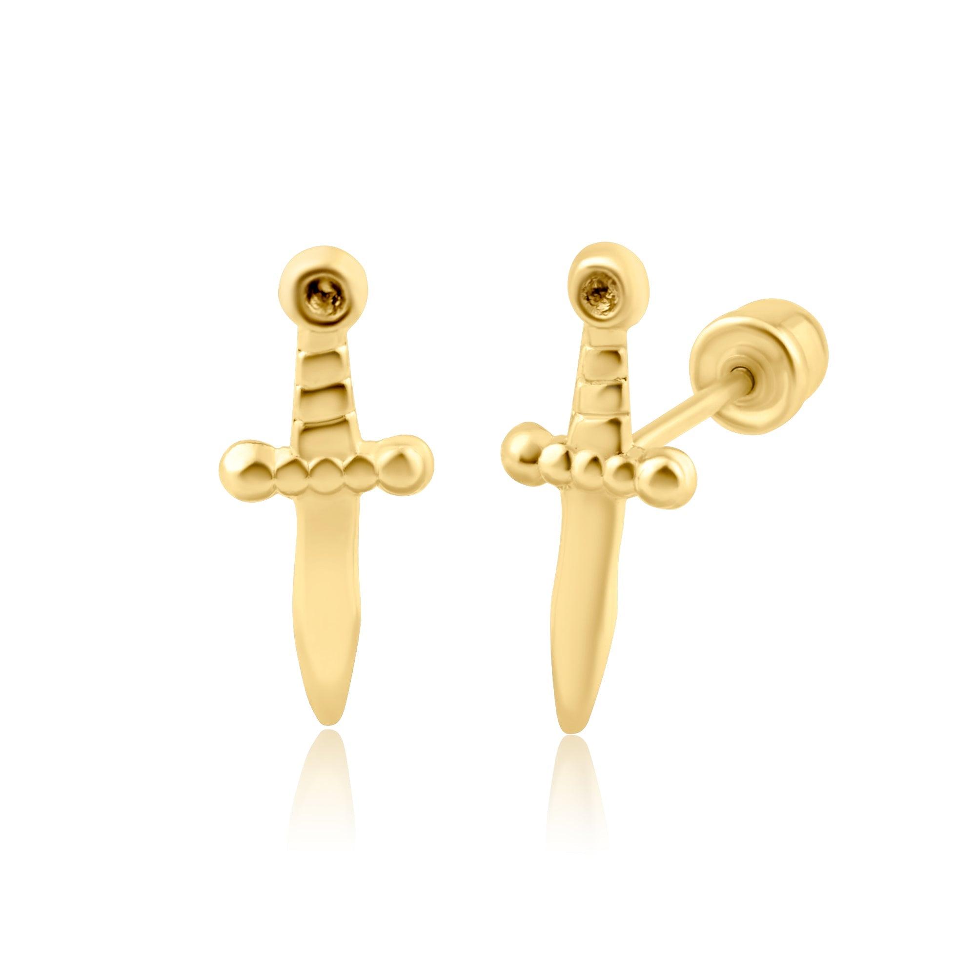 14E00294. - 14 Karat Yellow Gold Sword Screw Back Earring