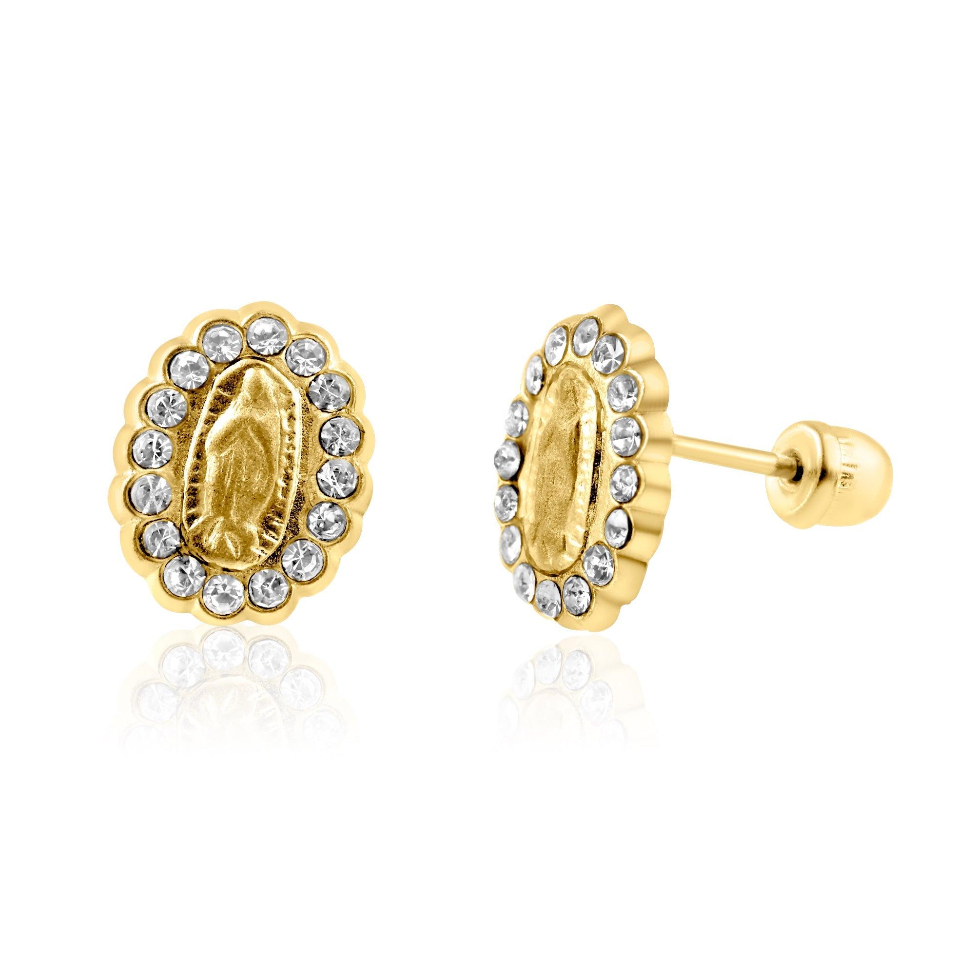 14E00296. - 14 Karat Yellow Gold Guadalupe CZ Screw Back Earring