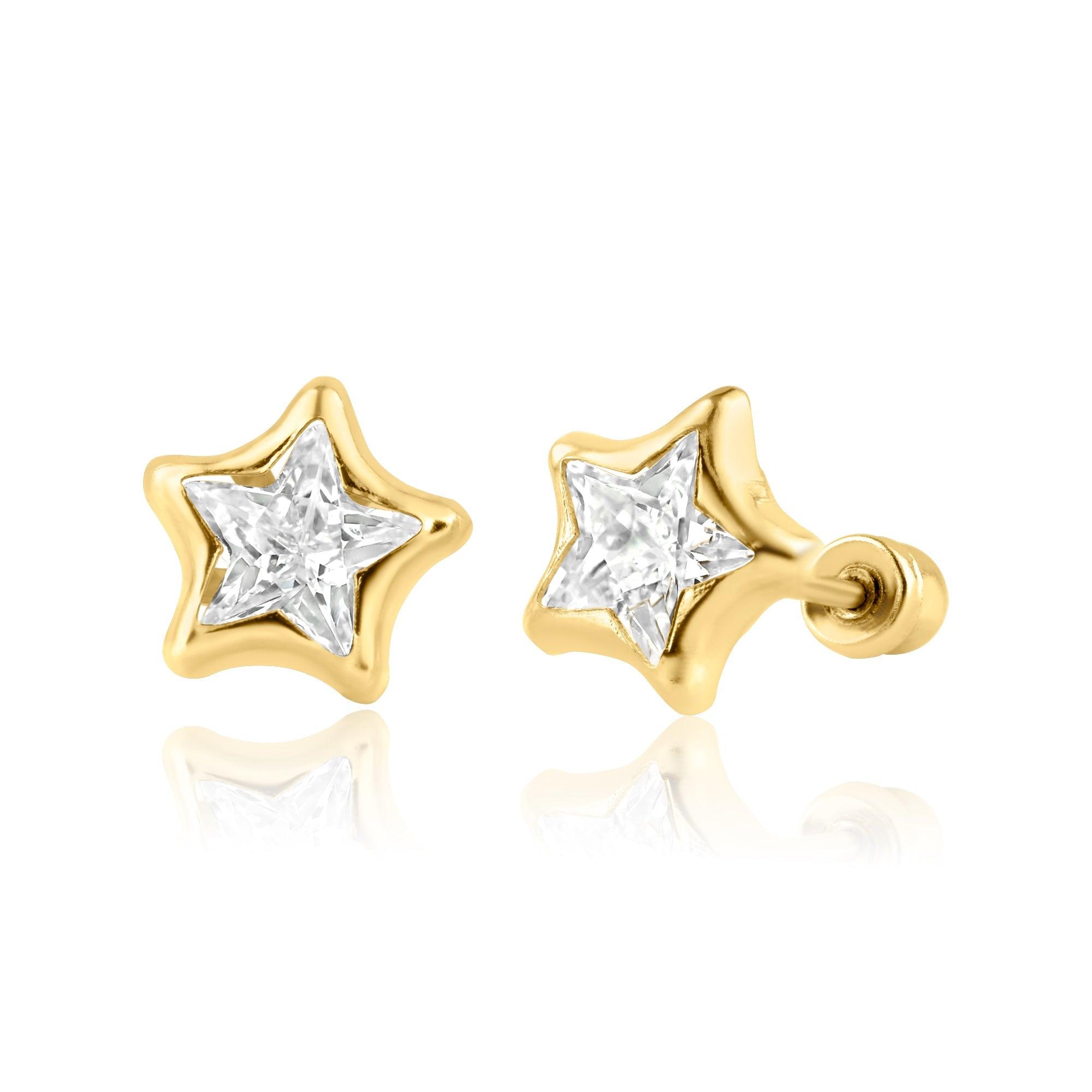 14E00303. - 14 Karat Yellow Gold Bezel 5mm Star Screw Back Earring