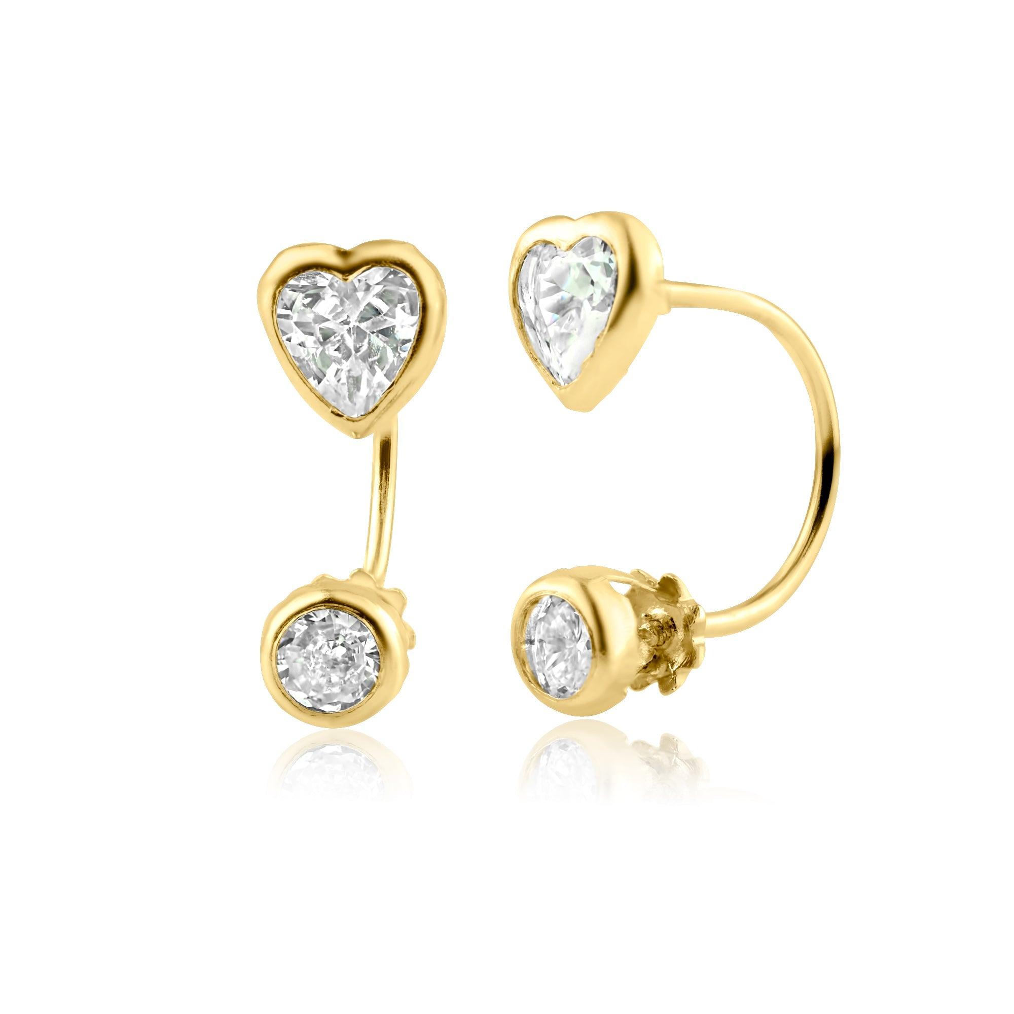 14E00305. - 14 Karat Yellow Gold Heart CZ Telephone Style Earring