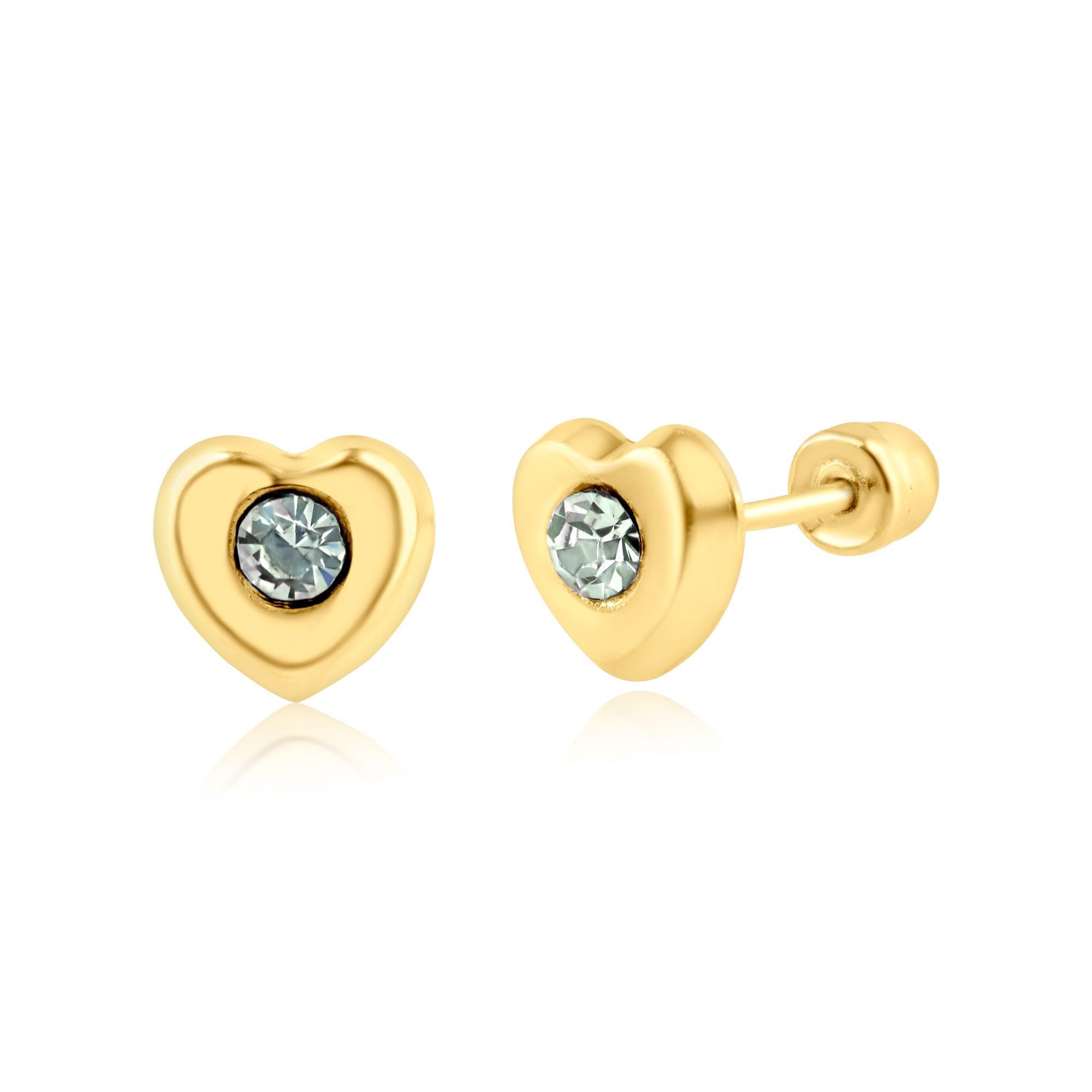 14E00306. - 14 Karat Yellow Gold Heart CZ Screw Back Earring