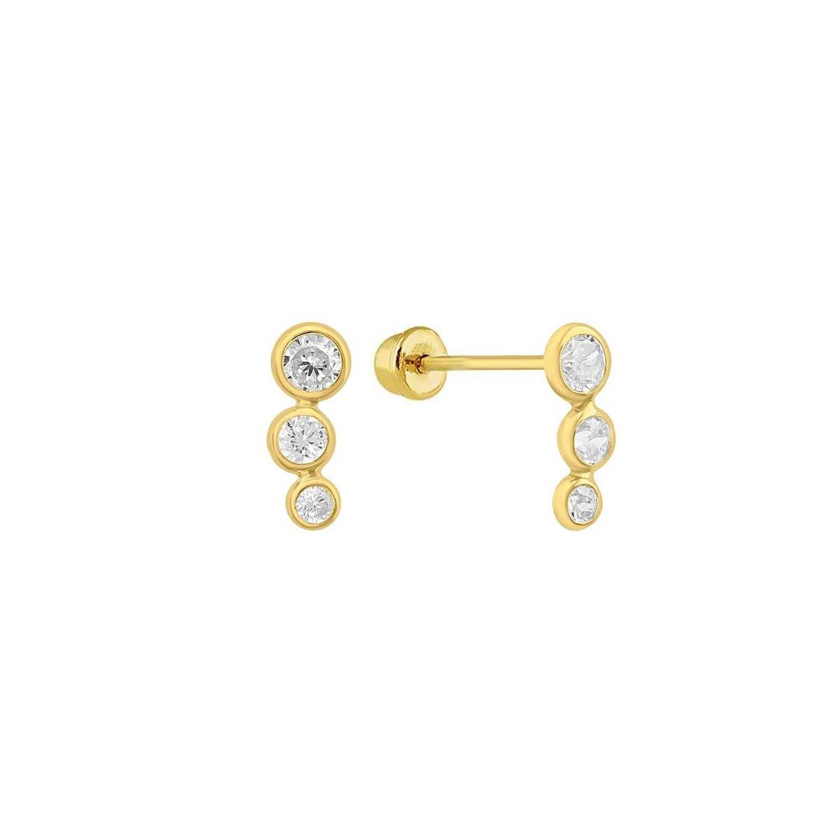 14E00311. - 14 Karat Yellow Gold 3 Bubble Drop CZ Screw Back Stud Earring