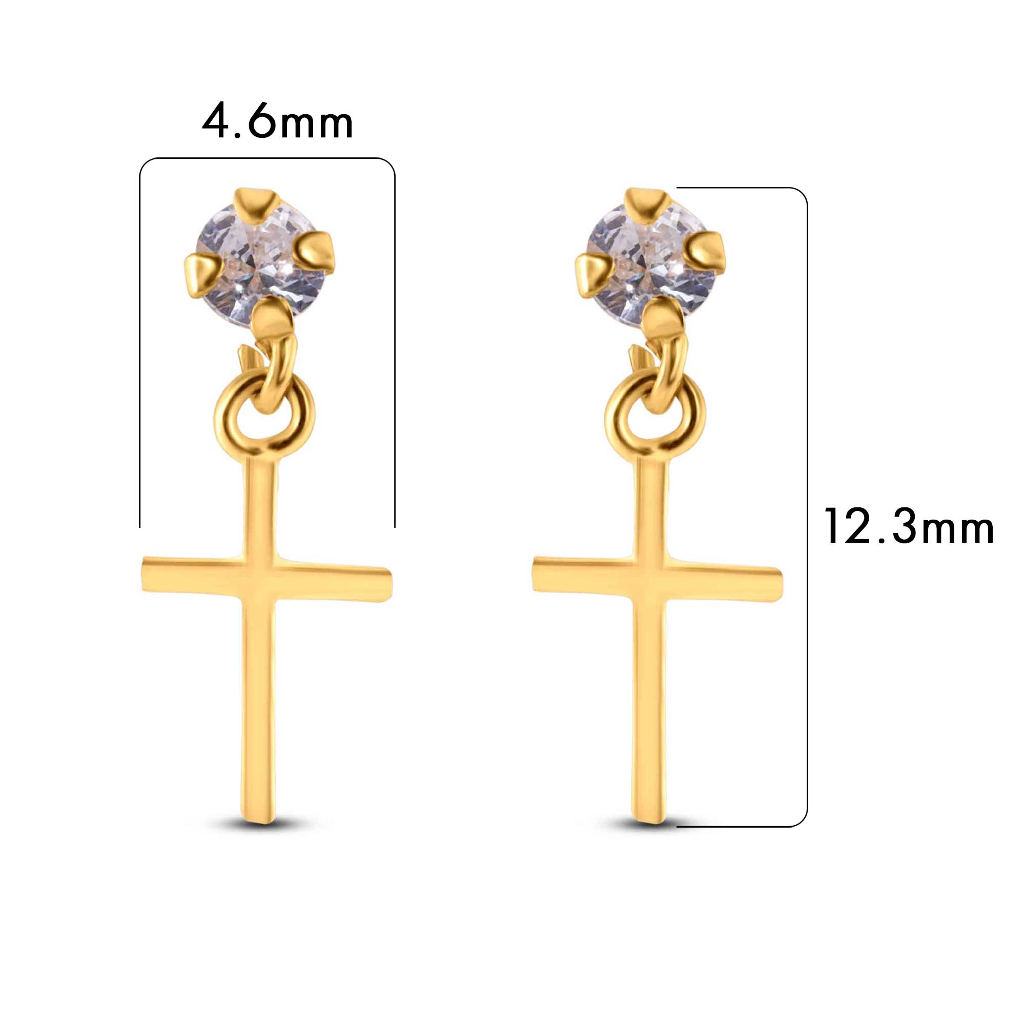 14E00350. - 14 Karat Yellow Dangling Cross Clear CZ Screw Back Earrings