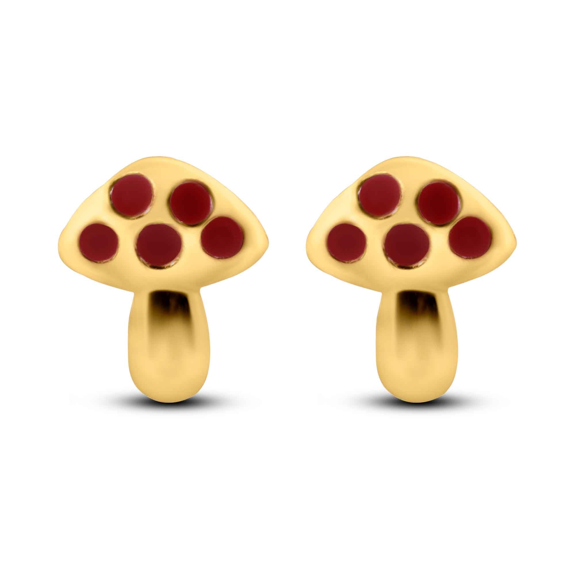 14E00422. - 14 Karat Yellow Gold Mushroom Screw Back Earrings