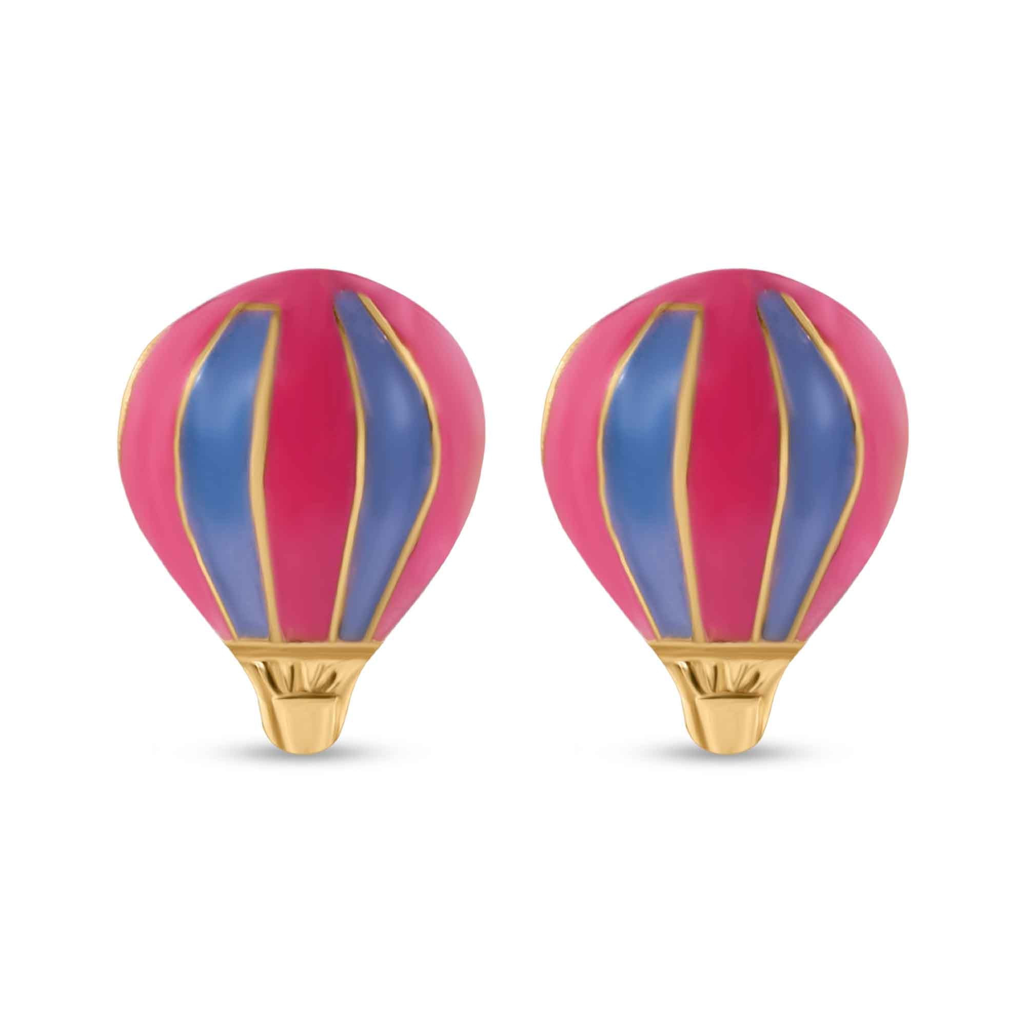 14E00423. - 14 Karat Yellow Gold Hot Air Baloon Screw Back Earrings