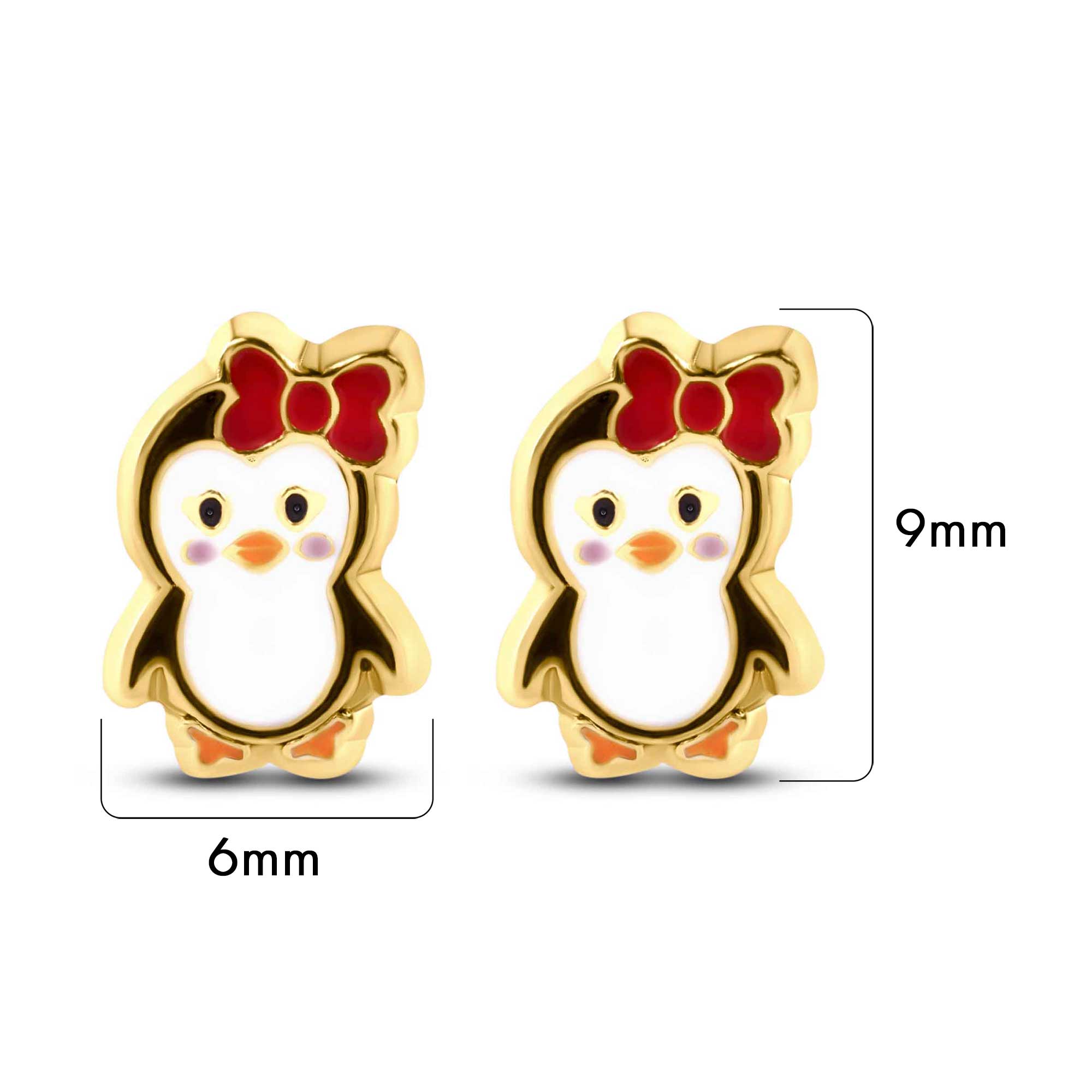 14E00426. - 14 Karat Yellow Gold Penguin Screw Back Earrings