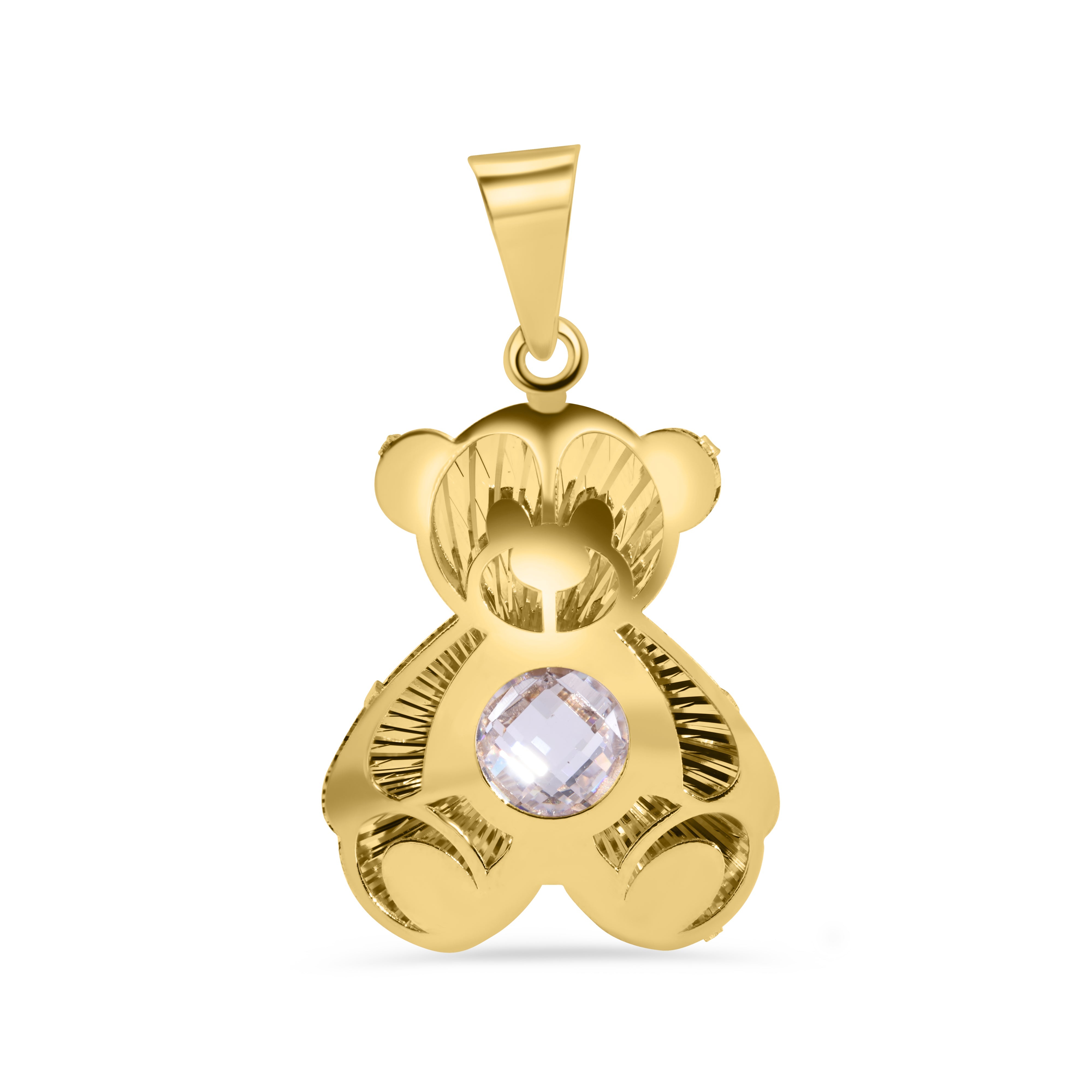 14P00139. - 14 Karat Yellow Gold Multi Faceted Teddy Bear Diamond Cut Round Cut Clear CZ Pendant