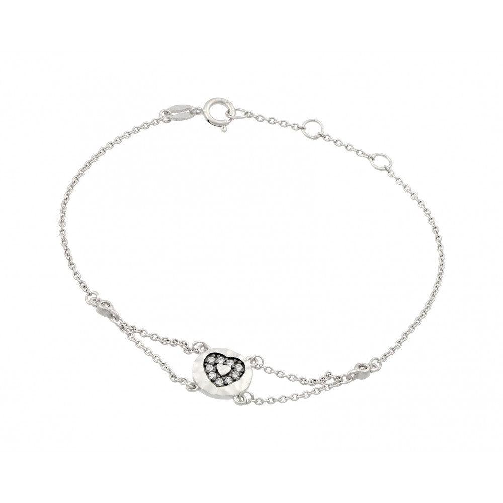 Silver 925 Rhodium Plated CZ Black Heart Bracelet - BGB00210