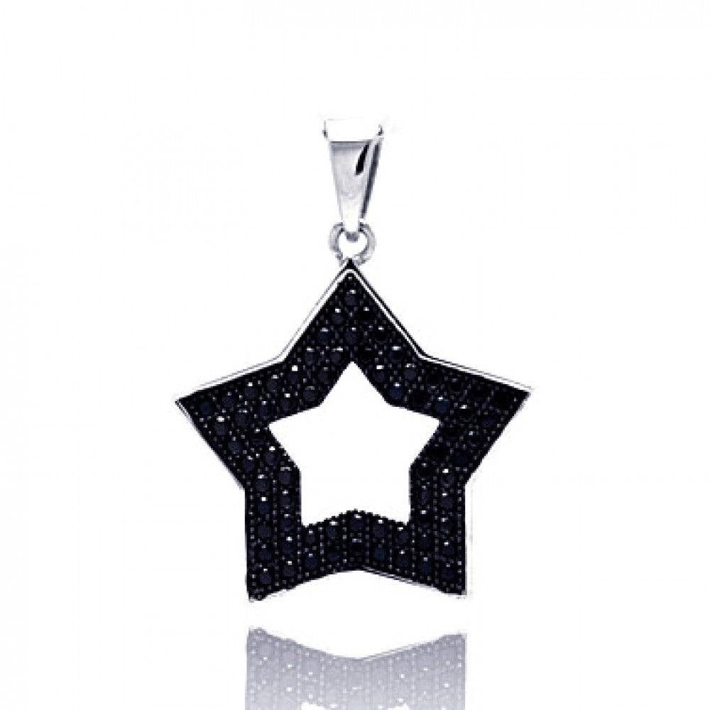 Closeout-Silver 925 Black Rhodium Plated Open Star Micro Pave CZ Pendant - ACP00027BLK