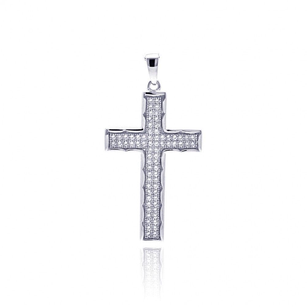 Silver 925 Rhodium Plated Cross CZ Dangling Pendant - ACP00032