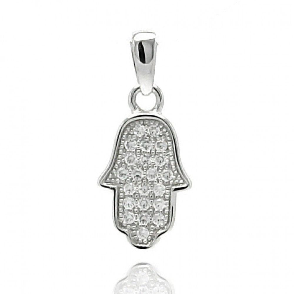 Silver 925 Rhodium Plated Hamsa Micro Pave CZ Dangling Pendant - ACP00036