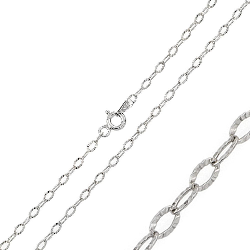 Rhodium Plated 925 Sterling Silver Wide Oval Diamond Cut Link 040 Chain 2.4mm - CH120 RH