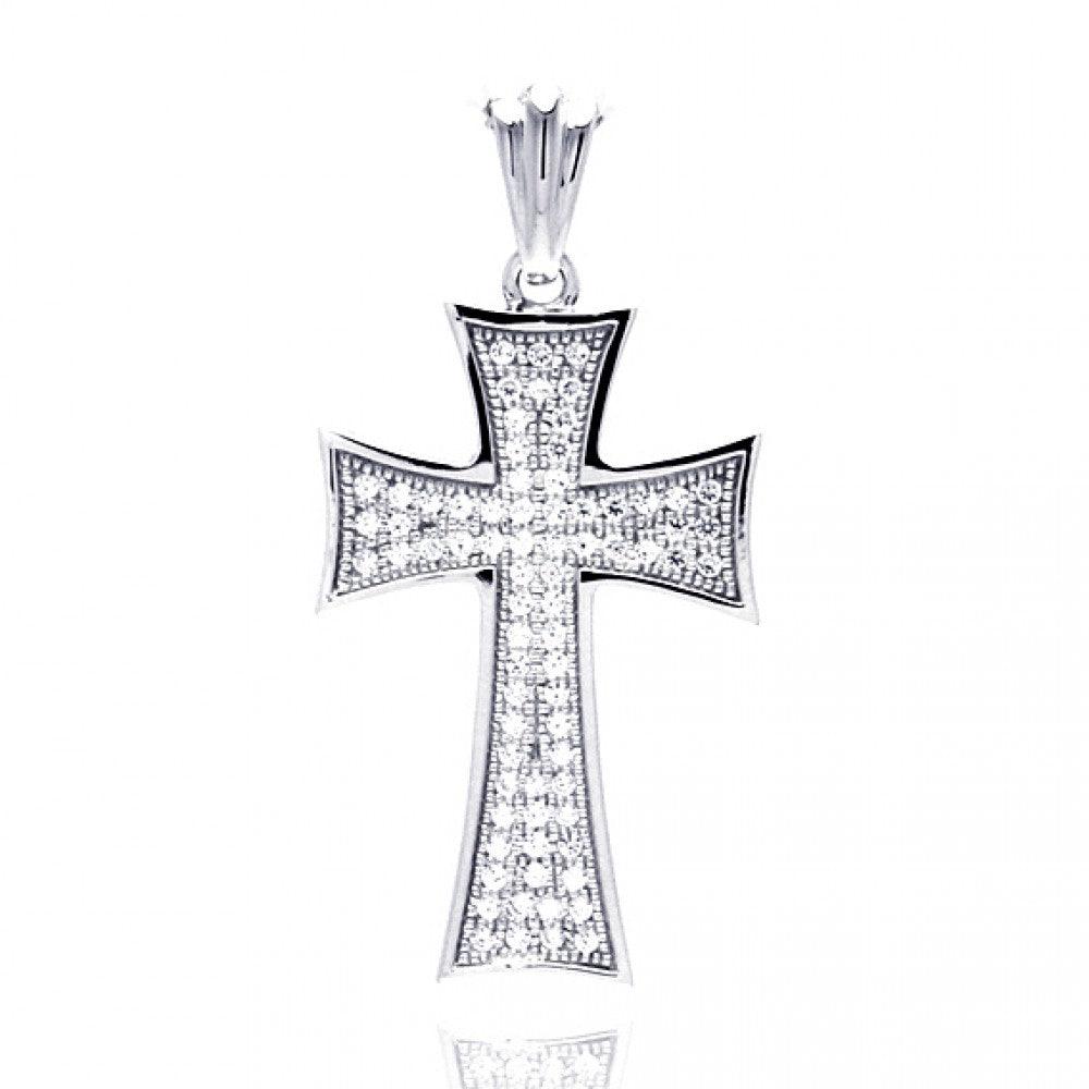 Silver 925 Rhodium Plated Cross Micro Pavet CZ Dangling Pendant - ACP00037