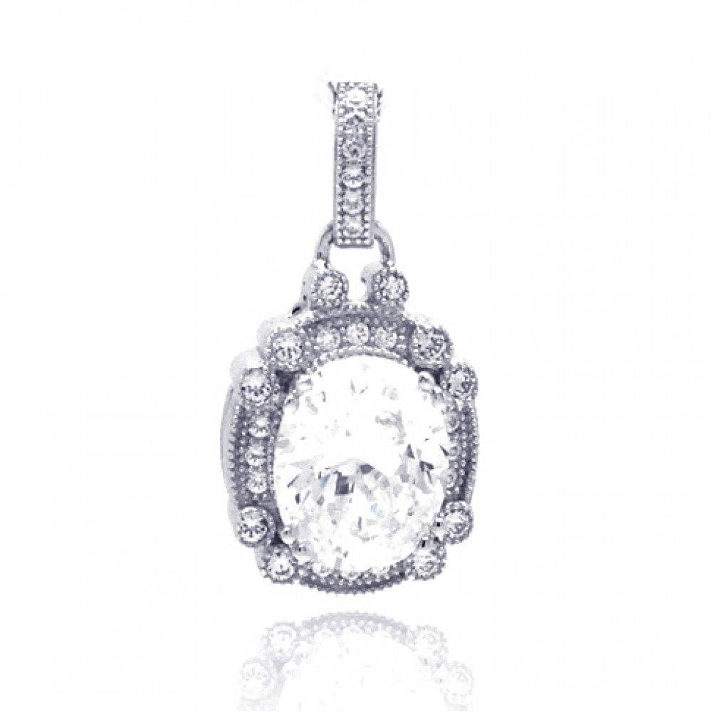 Silver 925 Rhodium Plated Round Micro Pave CZ Dangling Pendant - ACP00039