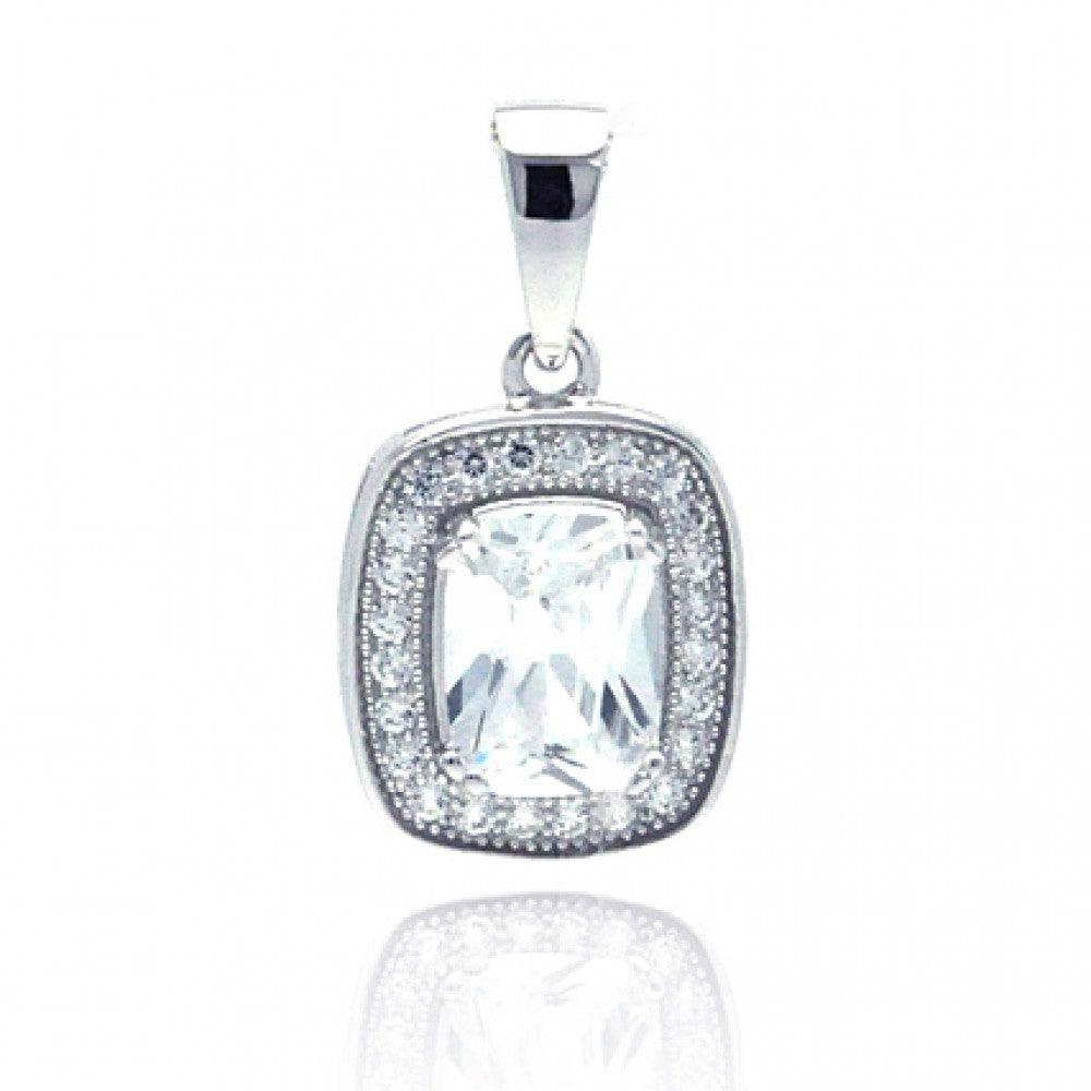 Silver 925 Rhodium Plated Rectangular CZ Dangling Pendant - ACP00041