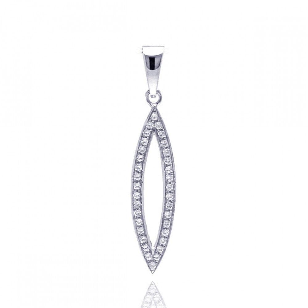 Silver 925 Rhodium Plated Open Marquis CZ Dangling Pendant - ACP00044