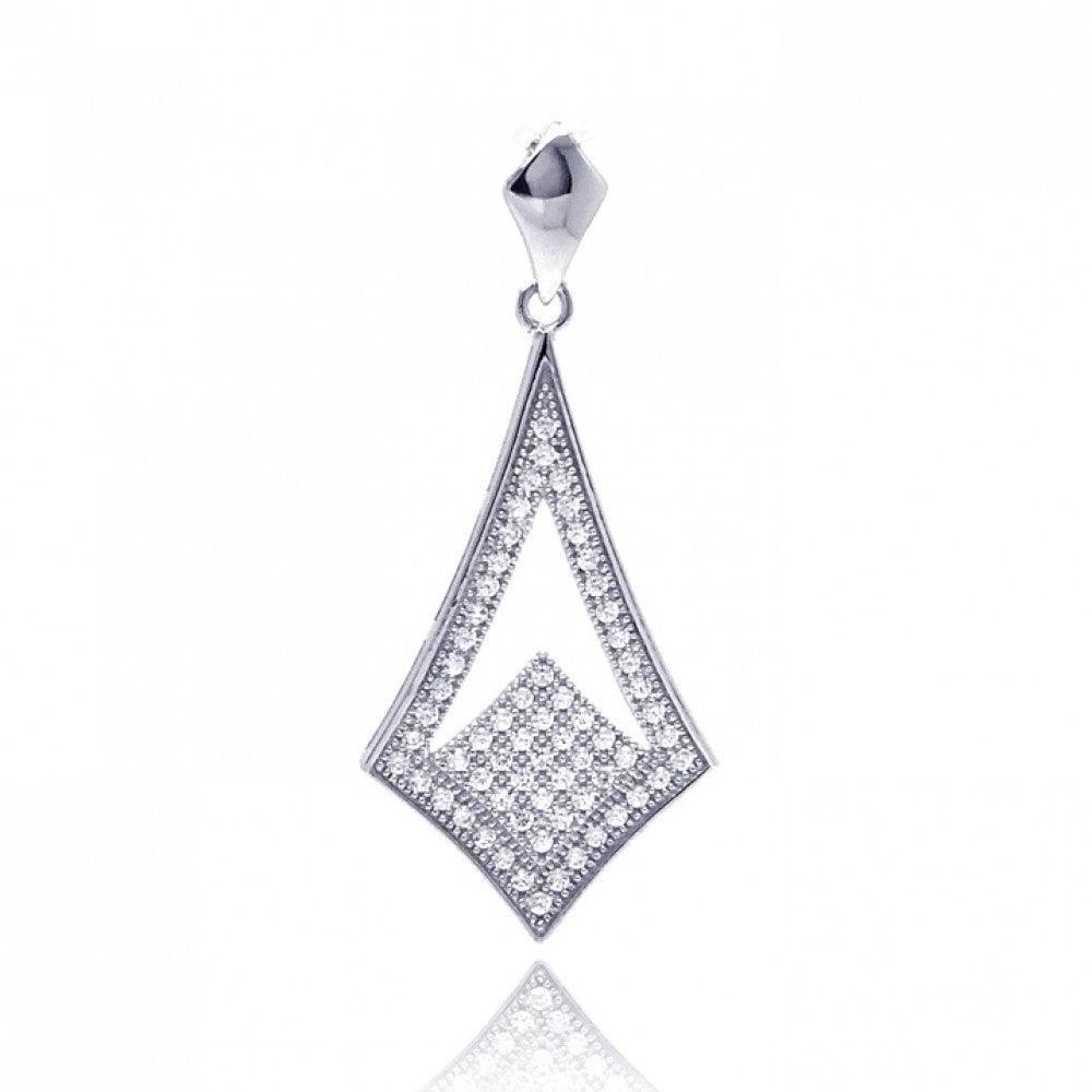 Silver 925 Rhodium Plated Micro Pave Sharp Teardrop CZ Dangling Pendant - ACP00045