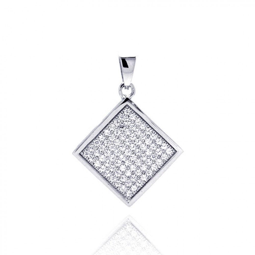 Silver 925 Rhodium Plated Square Micro Pave CZ Dangling Pendant - ACP00046