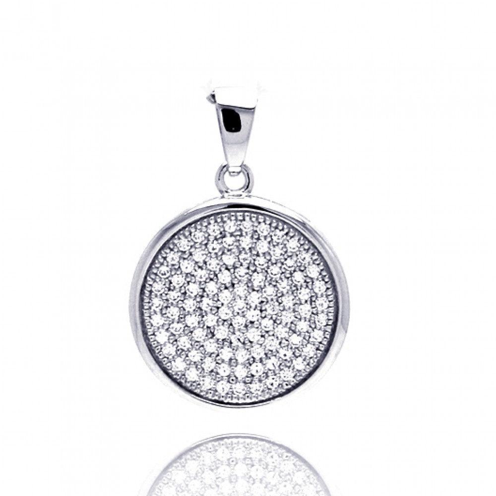 Silver 925 Rhodium Plated Circle Micro Pave CZ Dangling Pendant - ACP00052