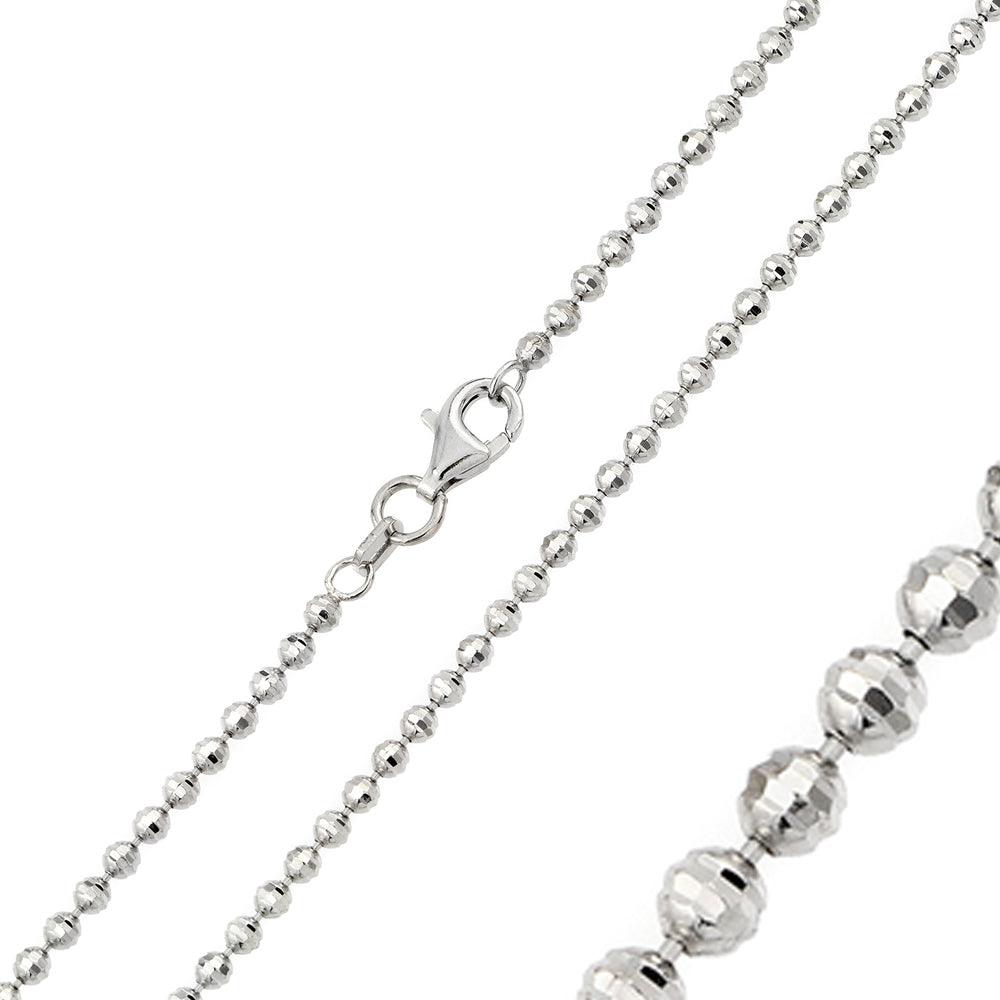 Rhodium Plated Horizontal Diamond Cut Bead 025 Chain 2.5mm - CH106 RH